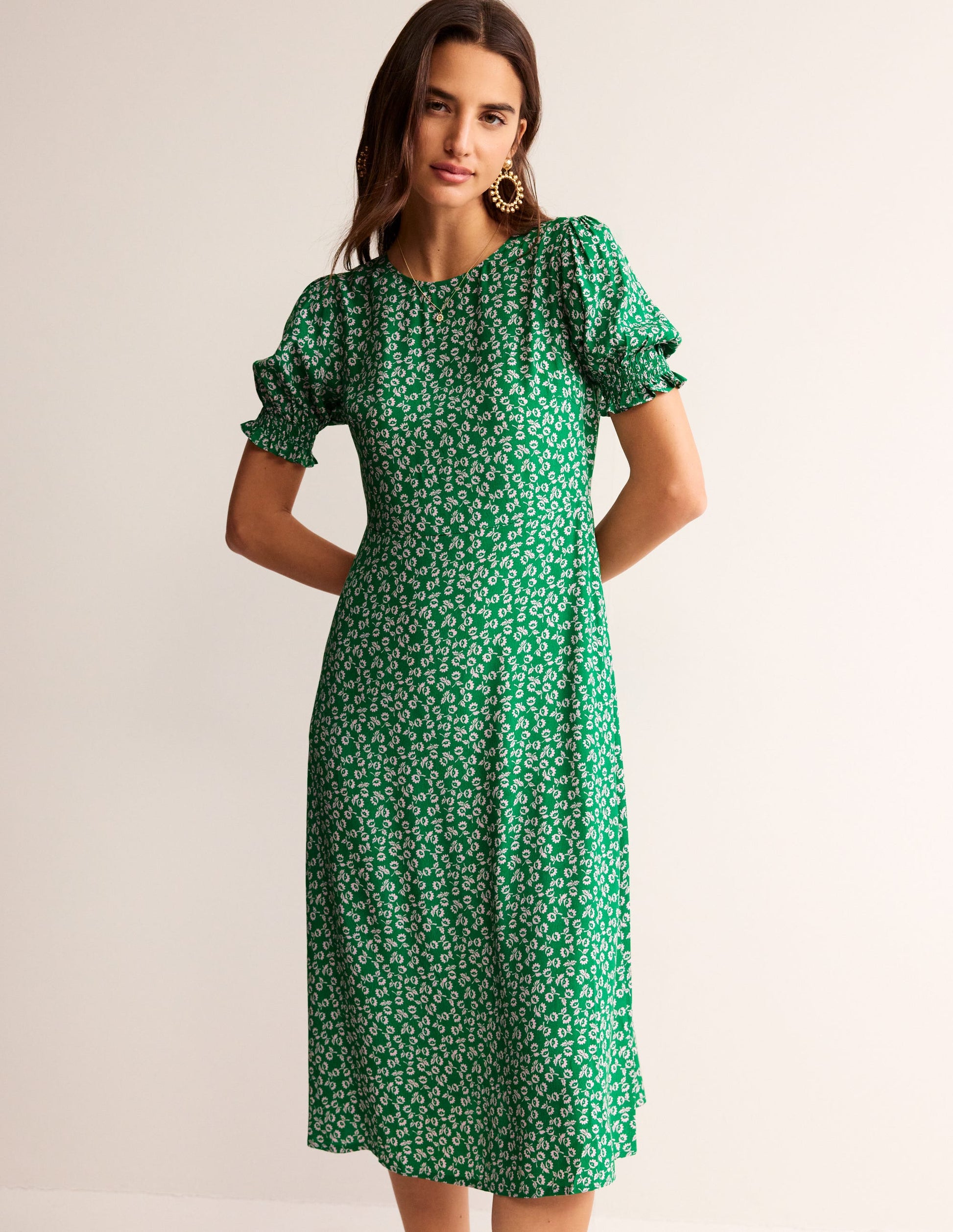 Corinne Midi Tea Dress-Green Tambourine, Ditsy Bud-4