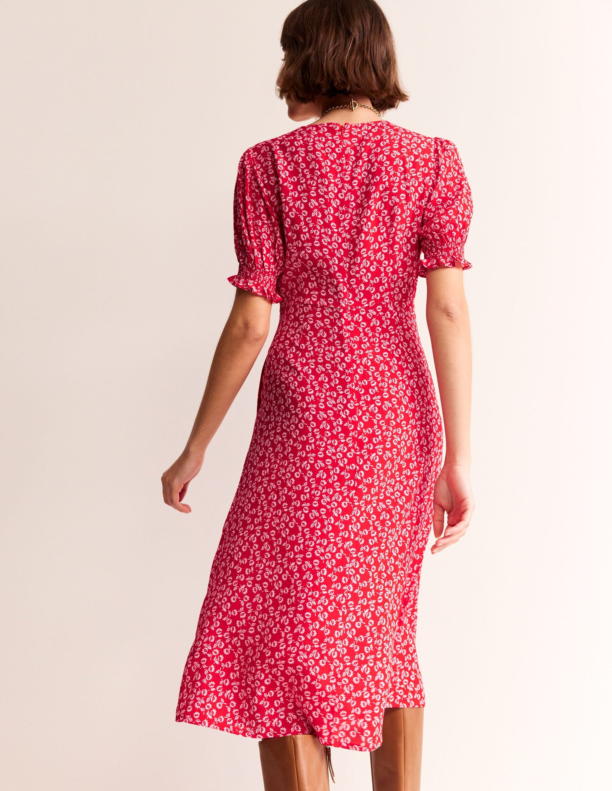 Corinne Midi Tea Dress-Flame Scarlet, Ditsy Bud-3