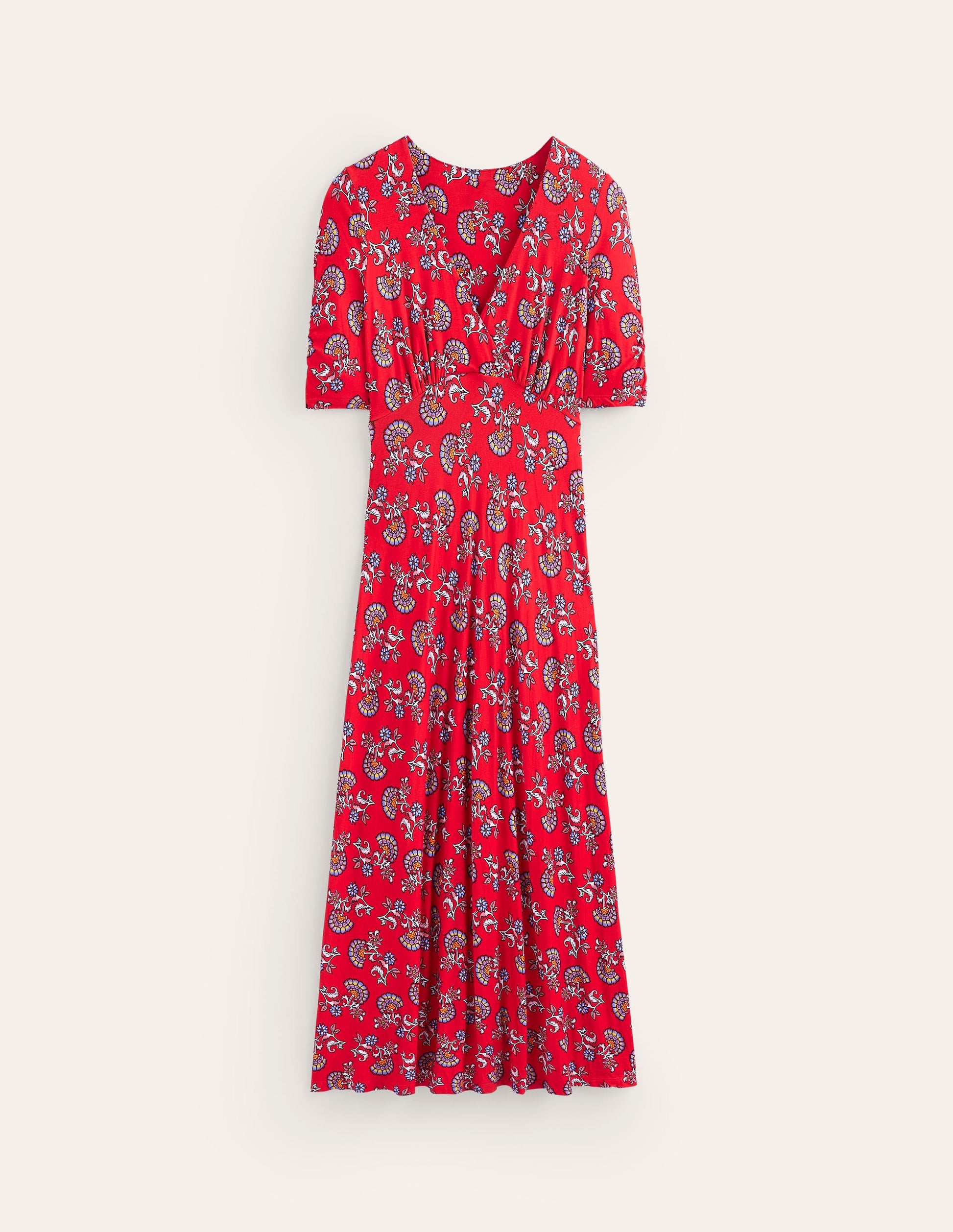 Rebecca Jersey Midi Tea Dress-Flame Scarlet, Botanical Bunch-6