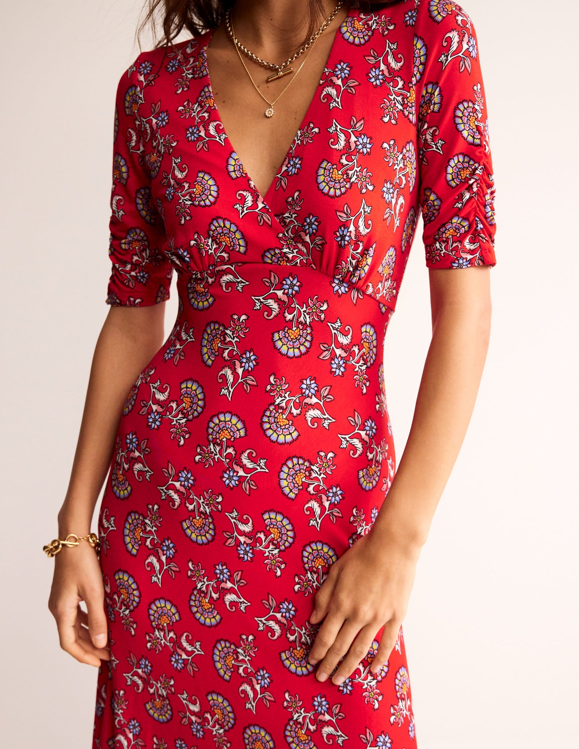 Rebecca Jersey Midi Tea Dress-Flame Scarlet, Botanical Bunch-2
