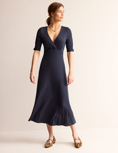 Rebecca Jersey Midi Tea Dress-Navy-2
