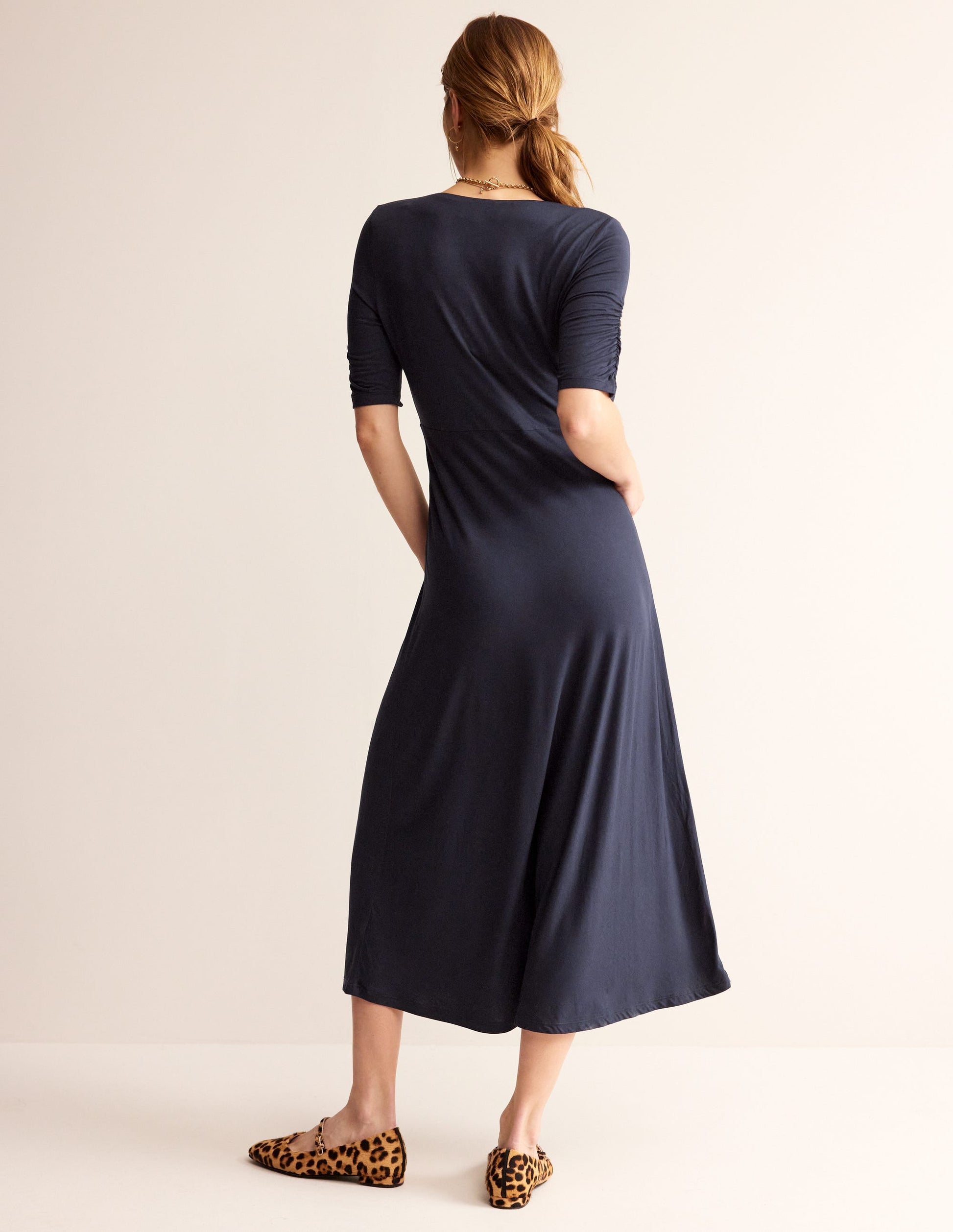 Rebecca Jersey Midi Tea Dress-Navy-4
