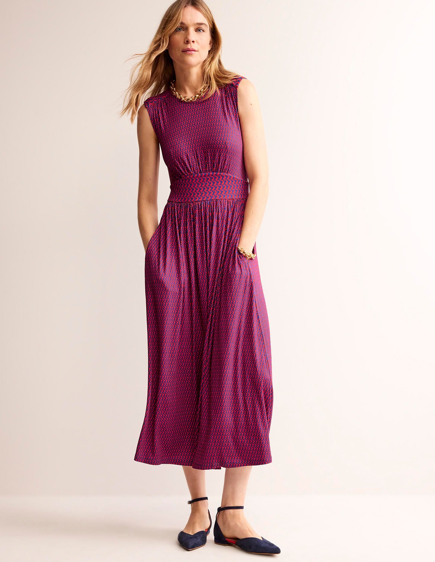 Thea Sleeveless Midi Dress-Flame Scarlet, Arc Geo - Image 4