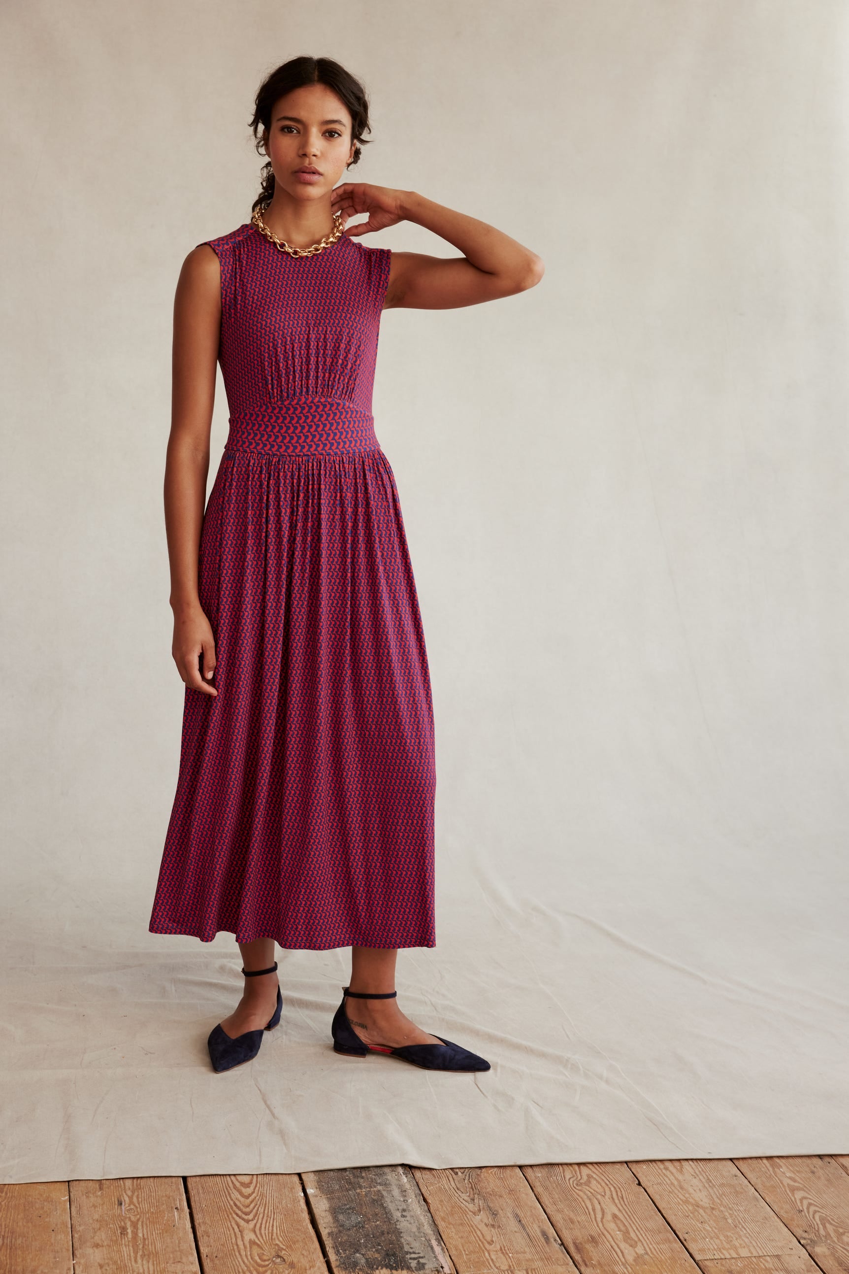 Thea Sleeveless Midi Dress-Flame Scarlet, Arc Geo - Image 6