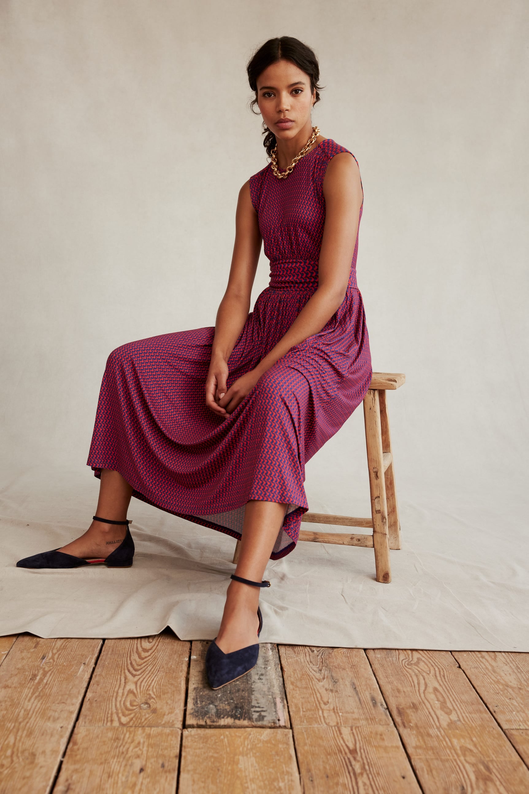 Thea Sleeveless Midi Dress-Flame Scarlet, Arc Geo - Image 7