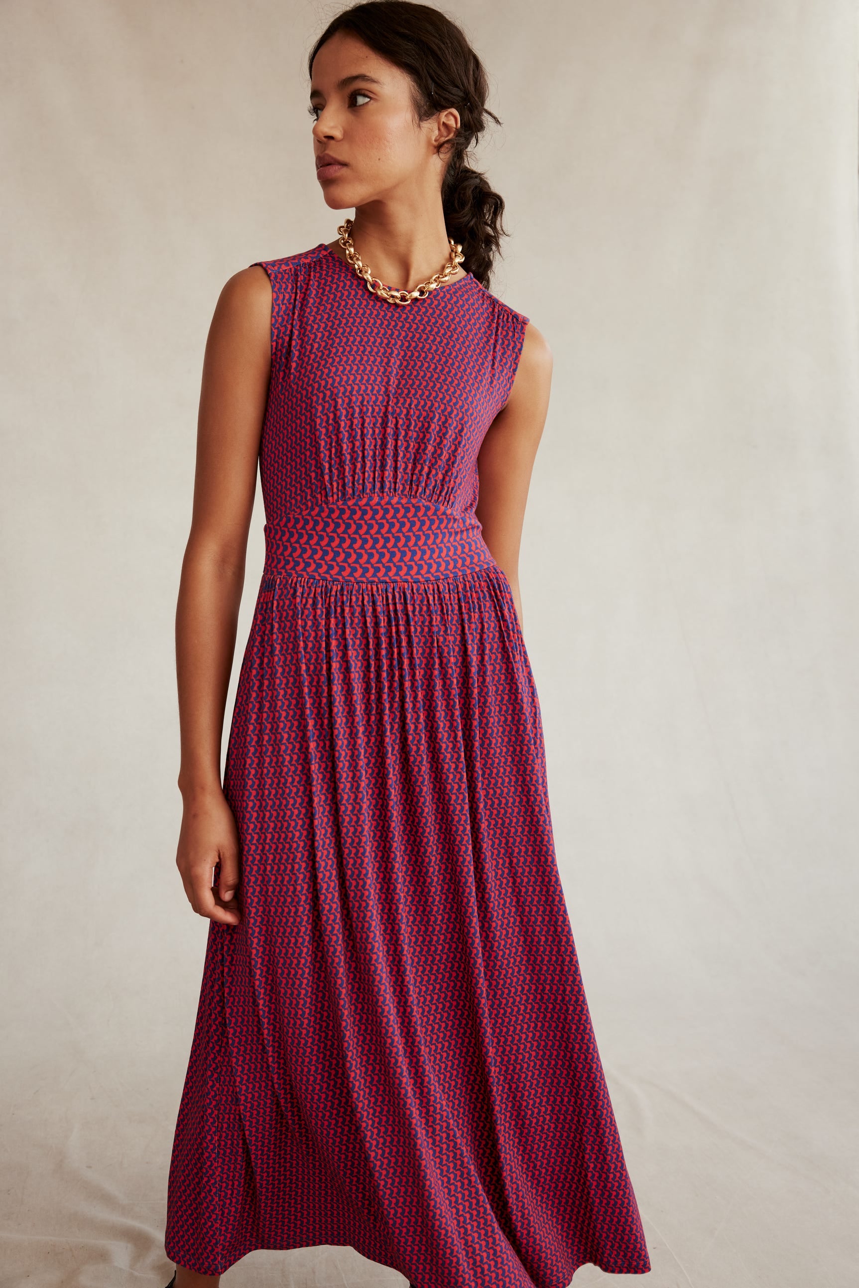 Thea Sleeveless Midi Dress-Flame Scarlet, Arc Geo - Image 5