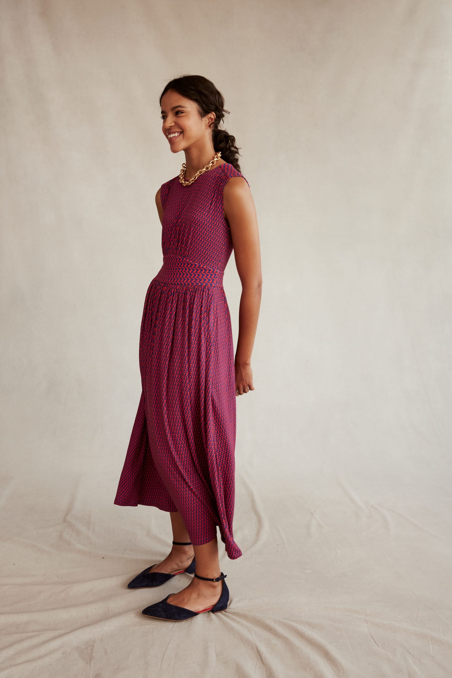 Thea Sleeveless Midi Dress-Flame Scarlet, Arc Geo - Image 9