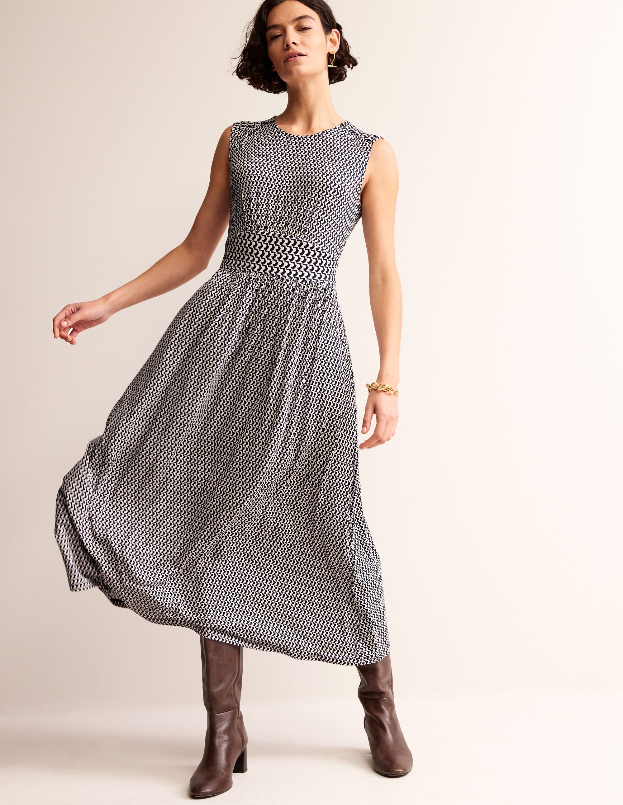 Thea Sleeveless Midi Dress-French Navy, Arc Geo - Image 1
