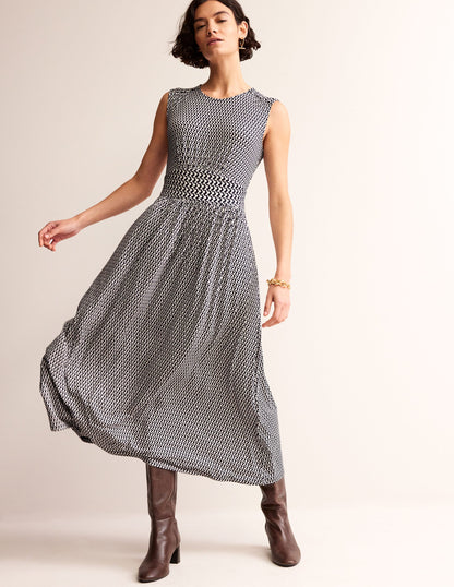 Thea Sleeveless Midi Dress-French Navy, Arc Geo-1