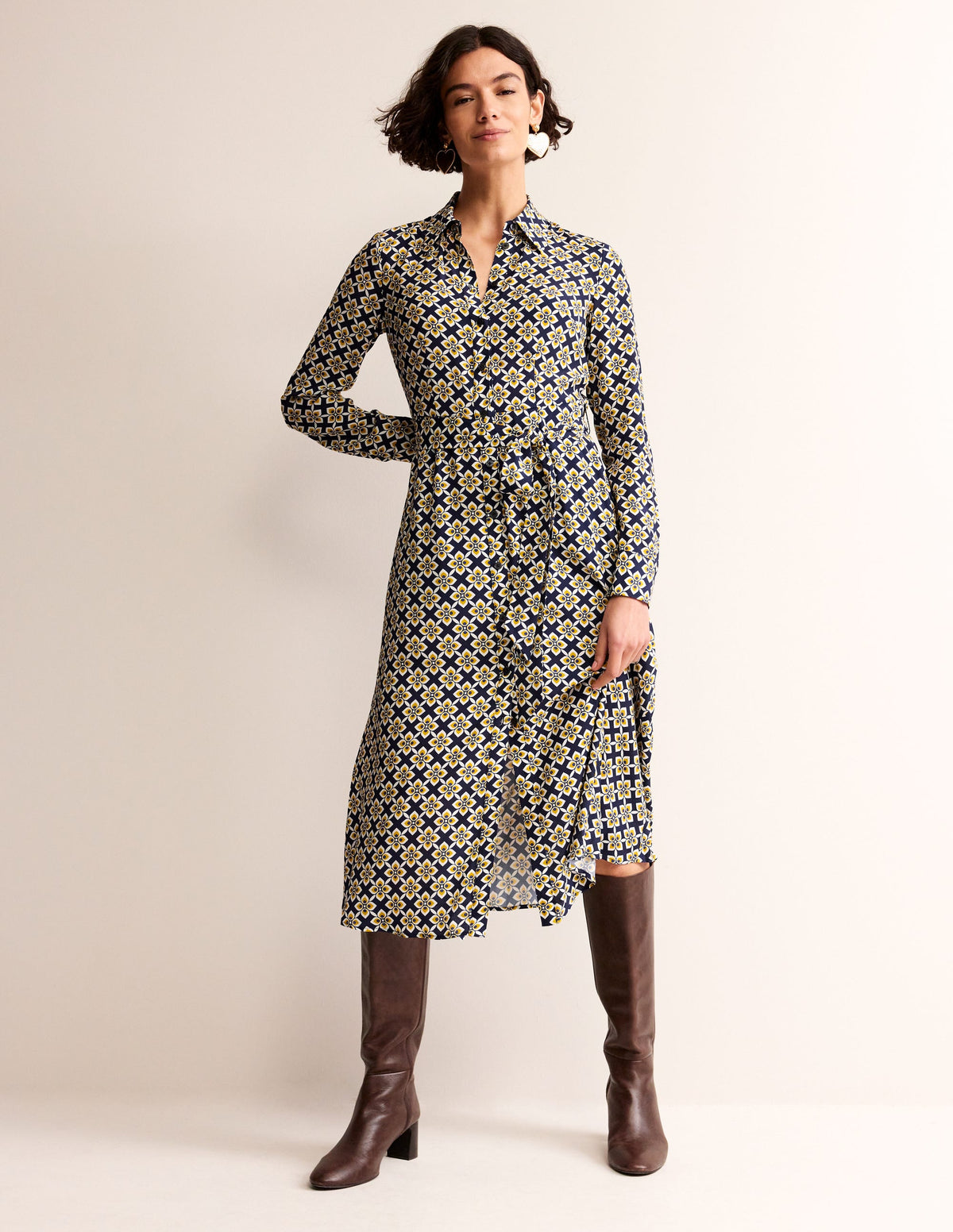 Kate Midi Shirt Dress-Antique Moss, Diamond Floral - Image 1