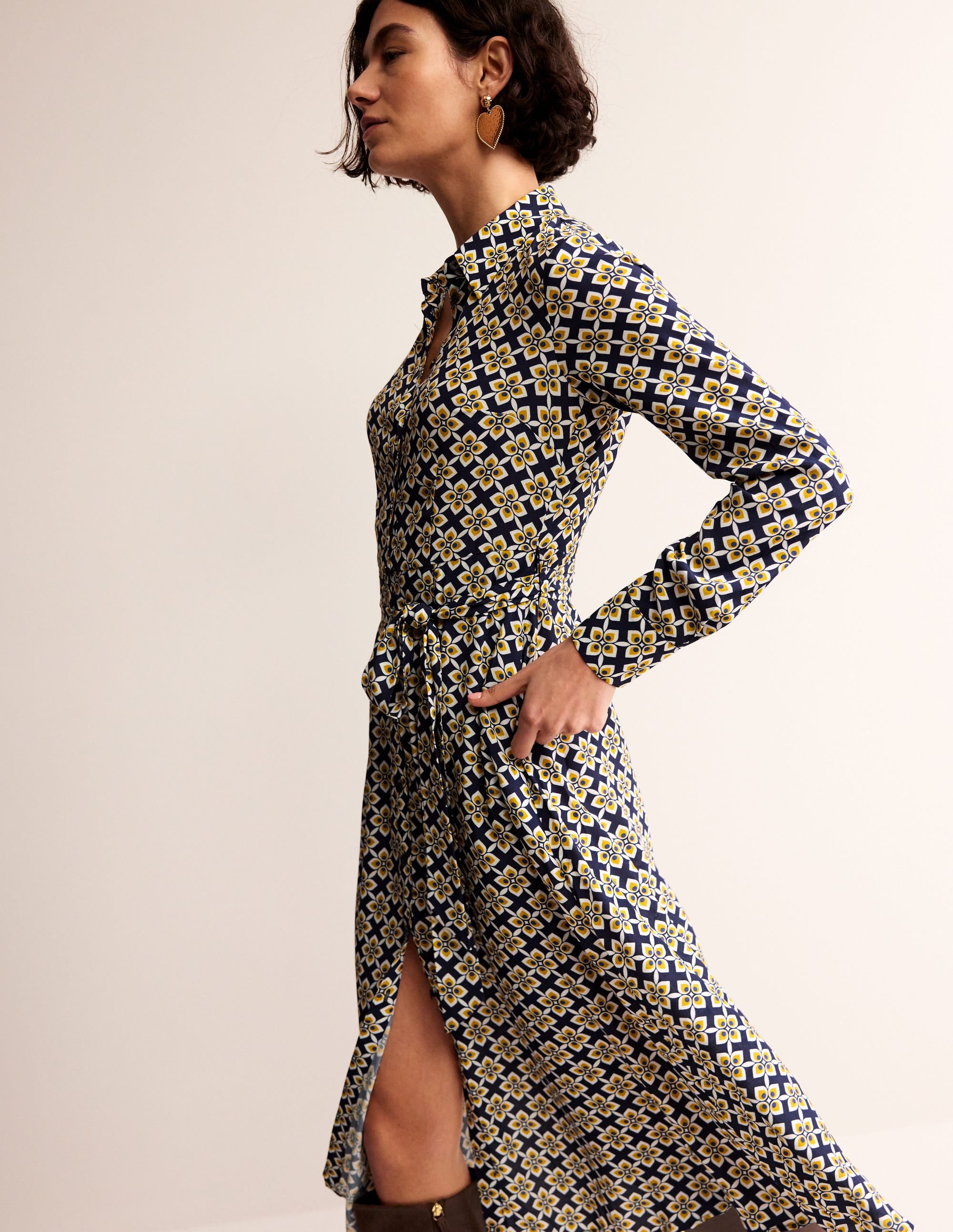 Kate Midi Shirt Dress-Antique Moss, Diamond Floral - Image 2