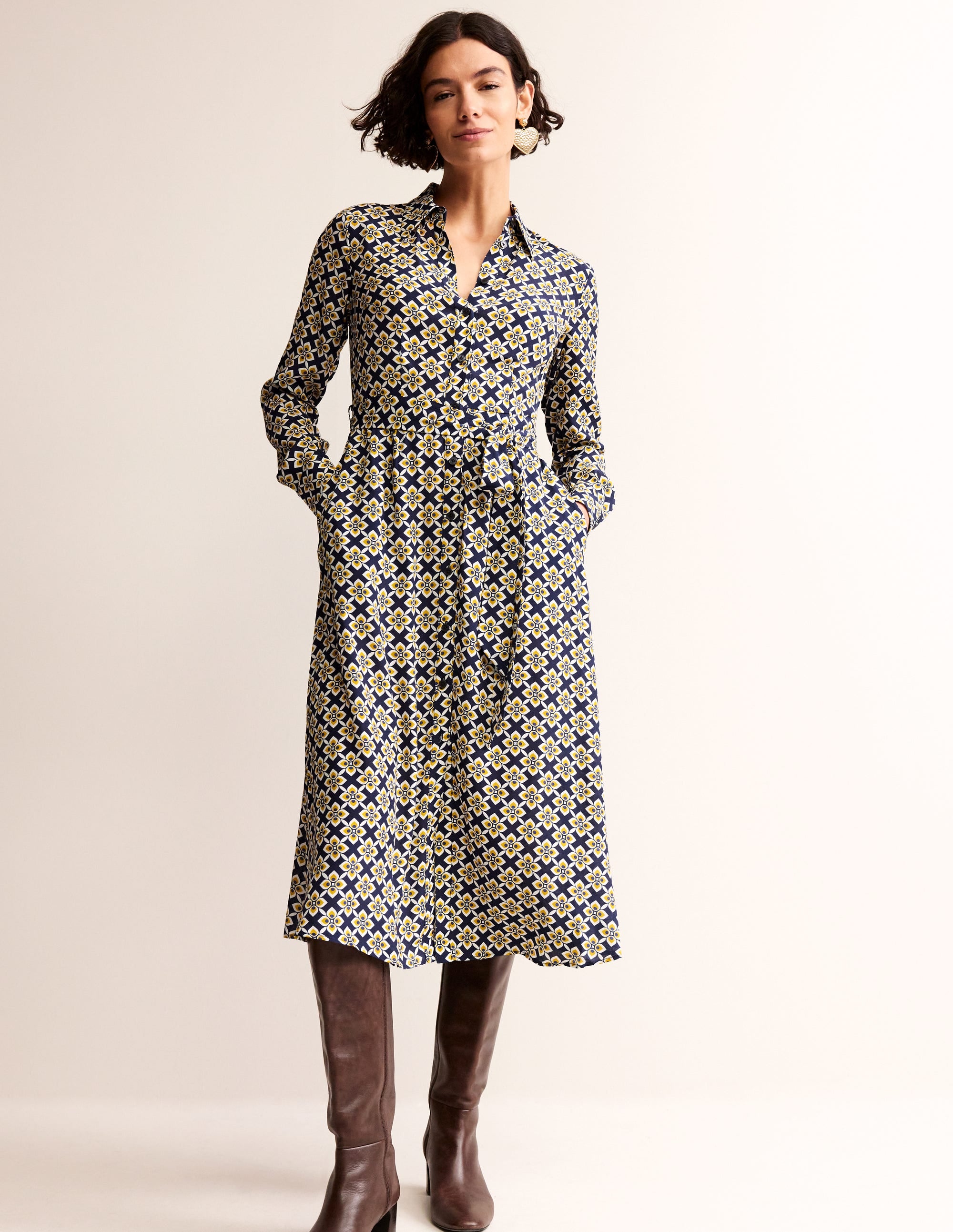 Kate Midi Shirt Dress-Antique Moss, Diamond Floral - Image 4