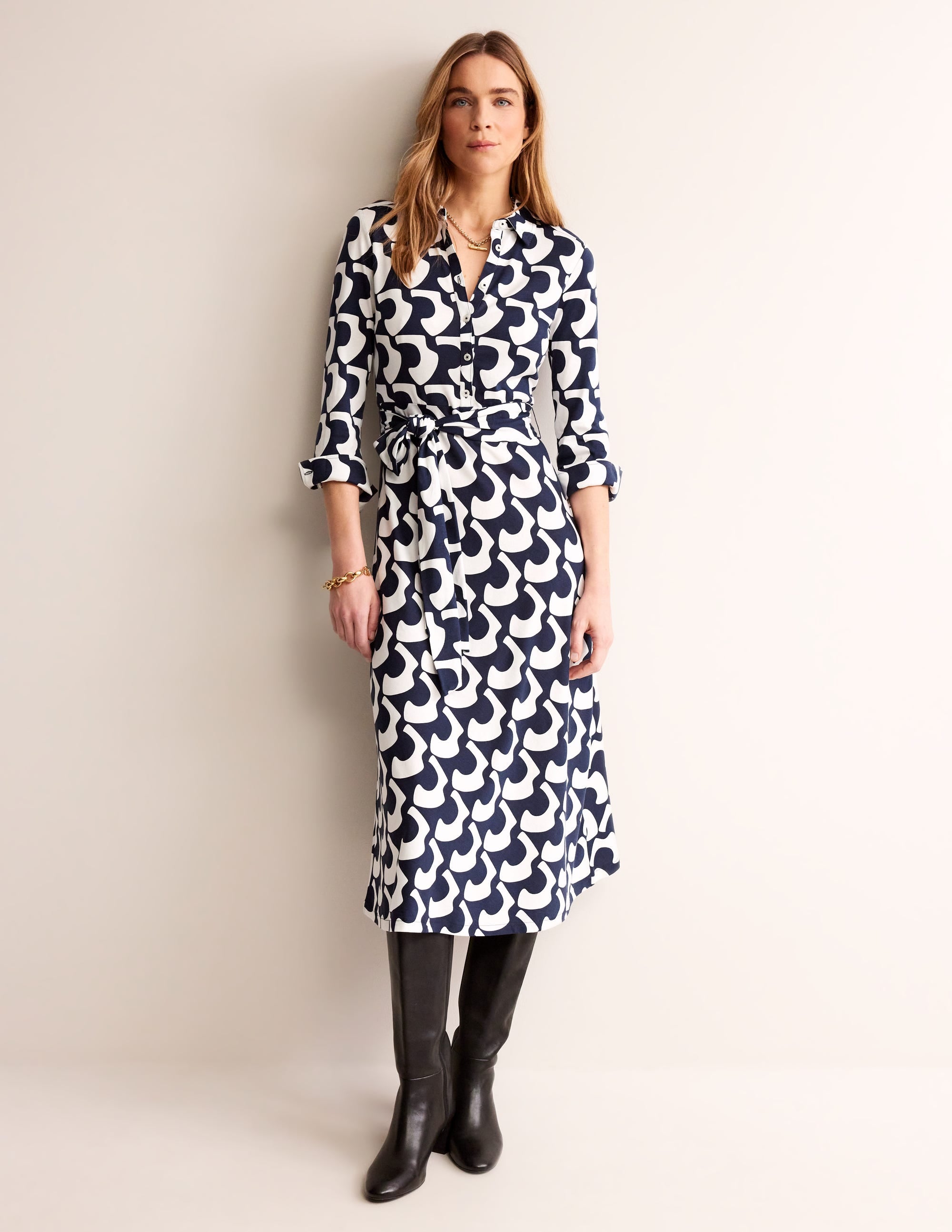 Laura Jersey Midi Shress-French Navy, Arc Geo - Image 4