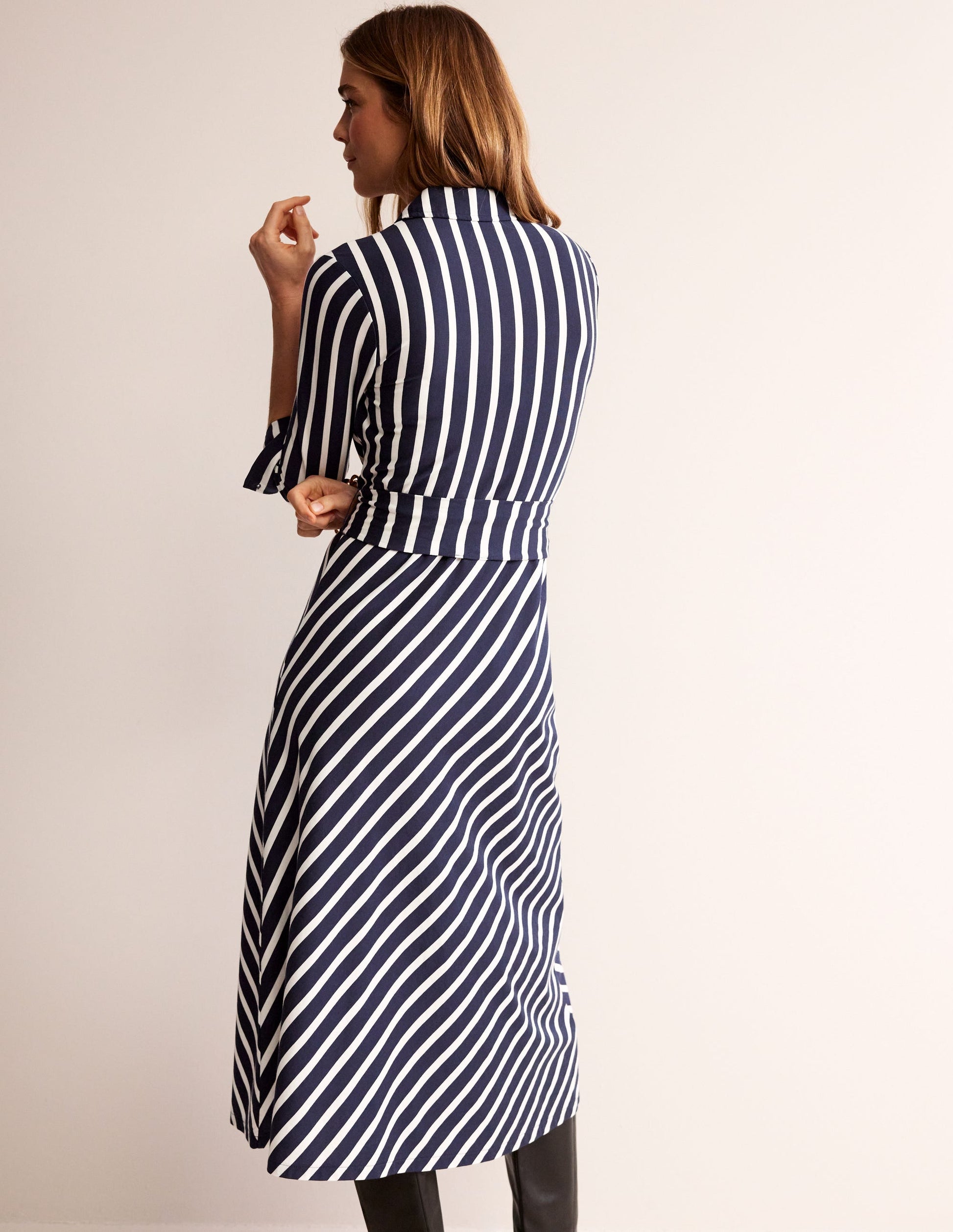 Laura Jersey Midi Shress-French Navy, Ivory Stripe-3