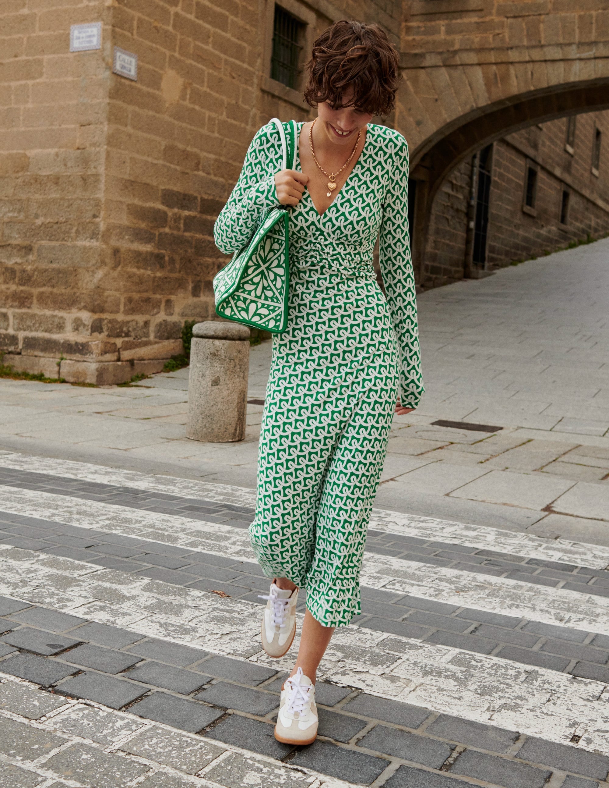 Elodie Empire Midi Dress-Green Tambourine, Geo Terrace - Image 5