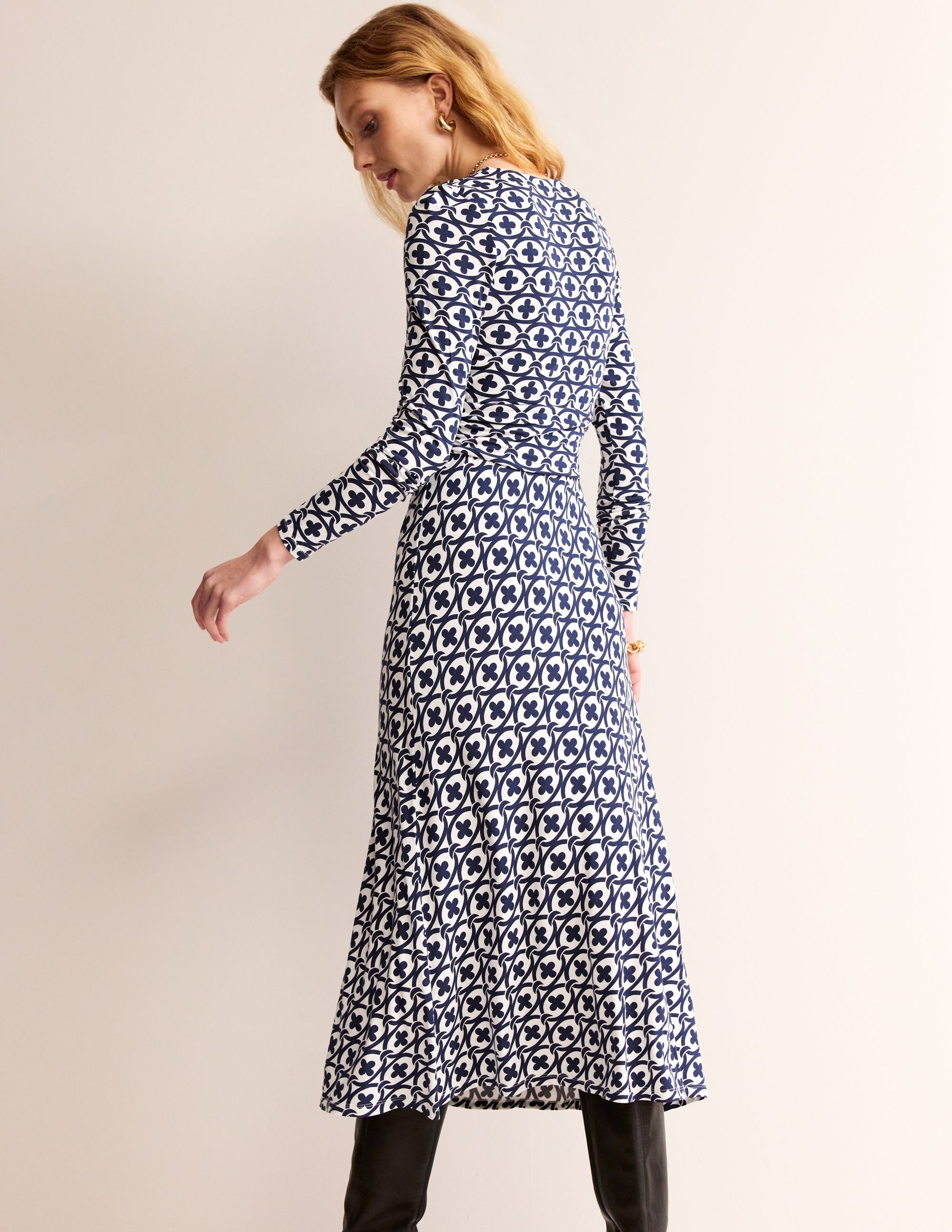 Elodie Empire Midi Dress-French Navy, Petal Chain - Image 3