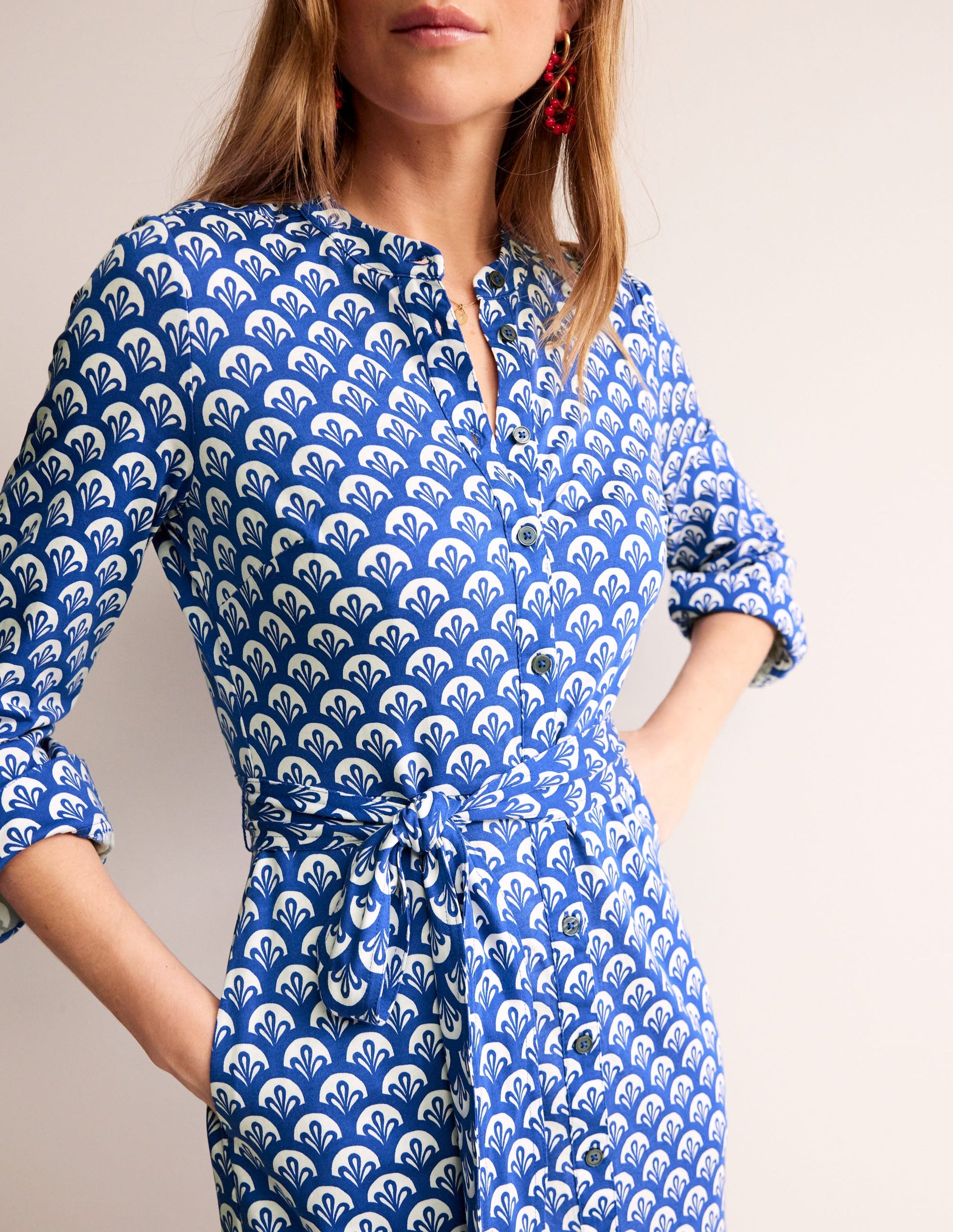 Julia Jersey Shirt Dress-Surf The Web, Foliage Geo-2