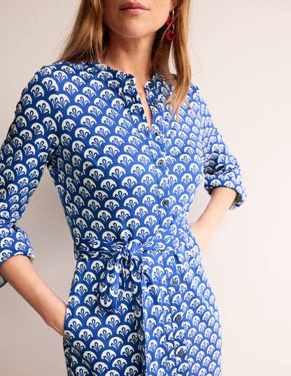 Julia Jersey Shirt Dress-Surf The Web, Foliage Geo-2