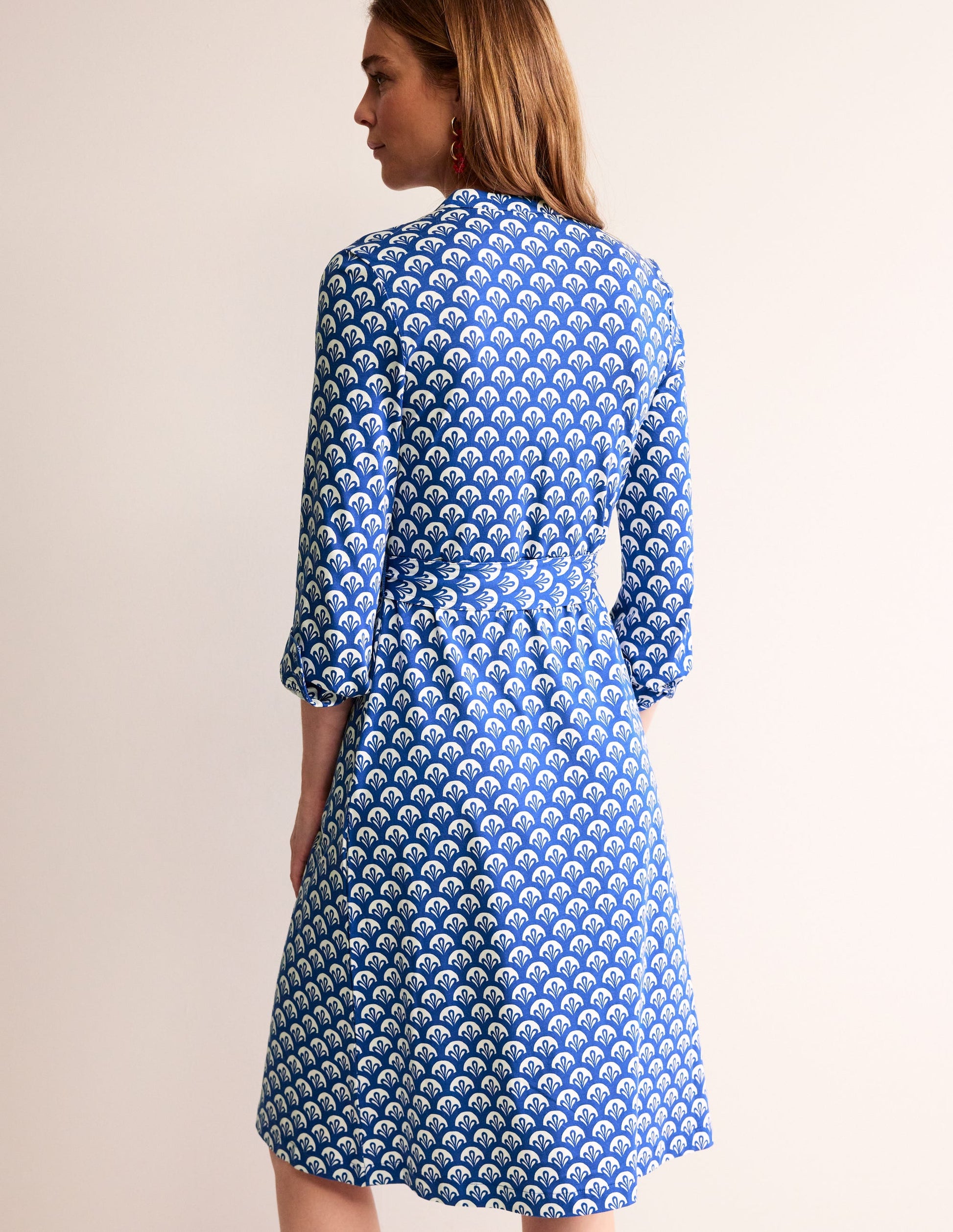 Julia Jersey Shirt Dress-Surf The Web, Foliage Geo-3