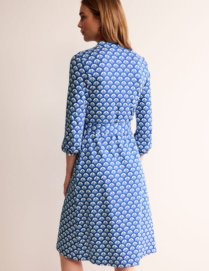 Julia Jersey Shirt Dress-Surf The Web, Foliage Geo-3