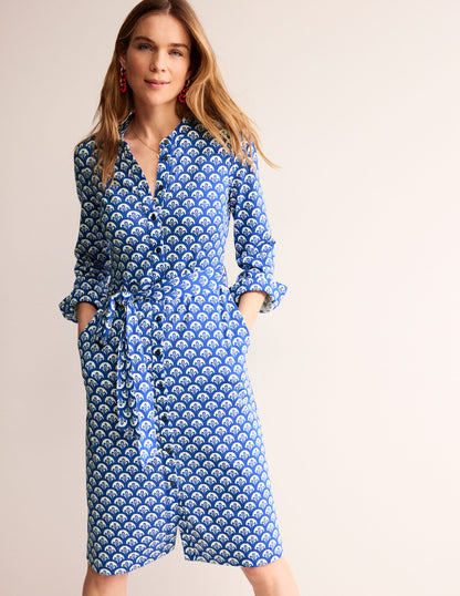 Julia Jersey Shirt Dress-Surf The Web, Foliage Geo-4