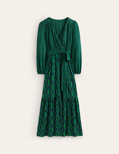 Jersey Maxi Wrap Dress-Veridian Green, Geo Valley-5