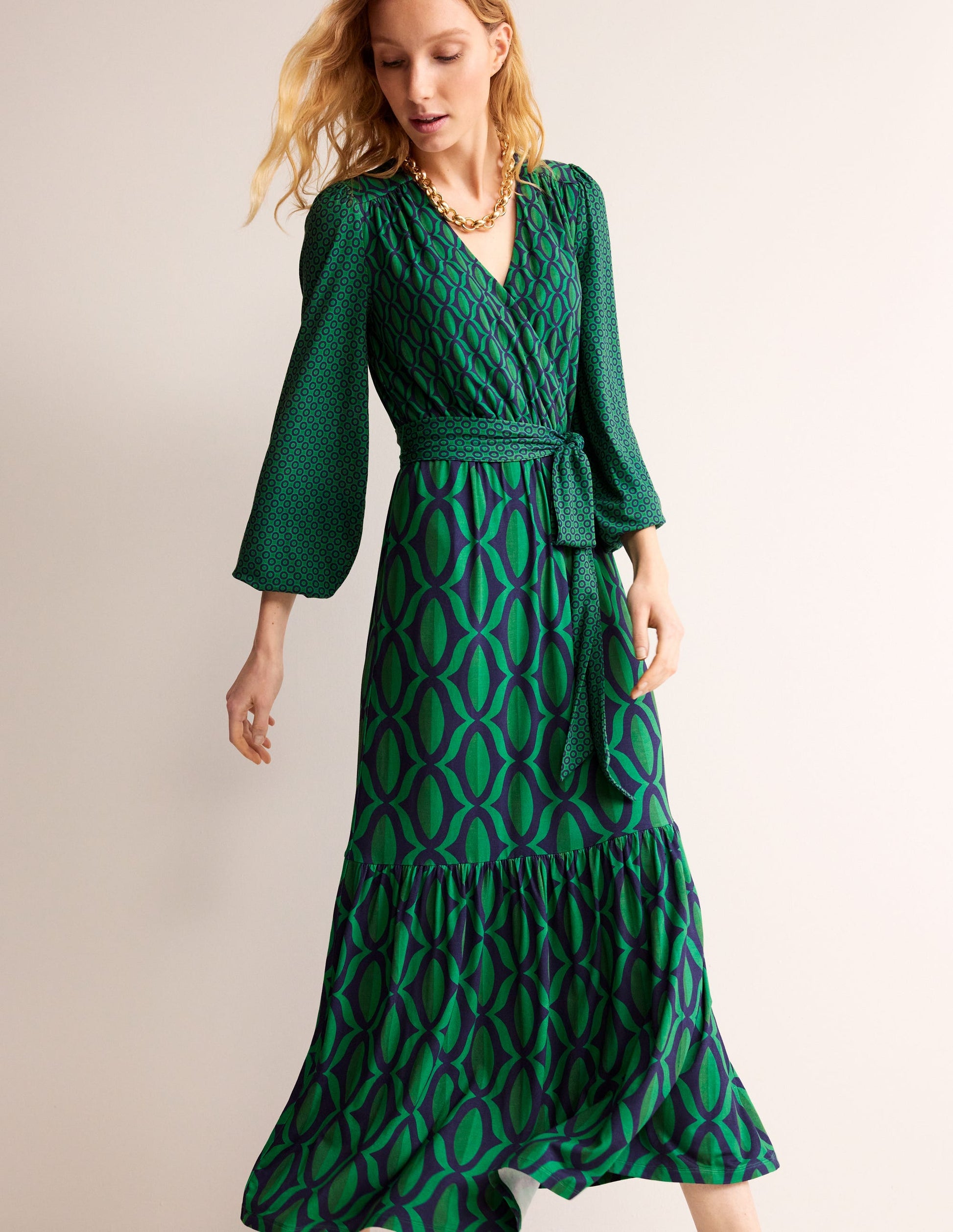 Jersey Maxi Wrap Dress-Veridian Green, Geo Valley-1