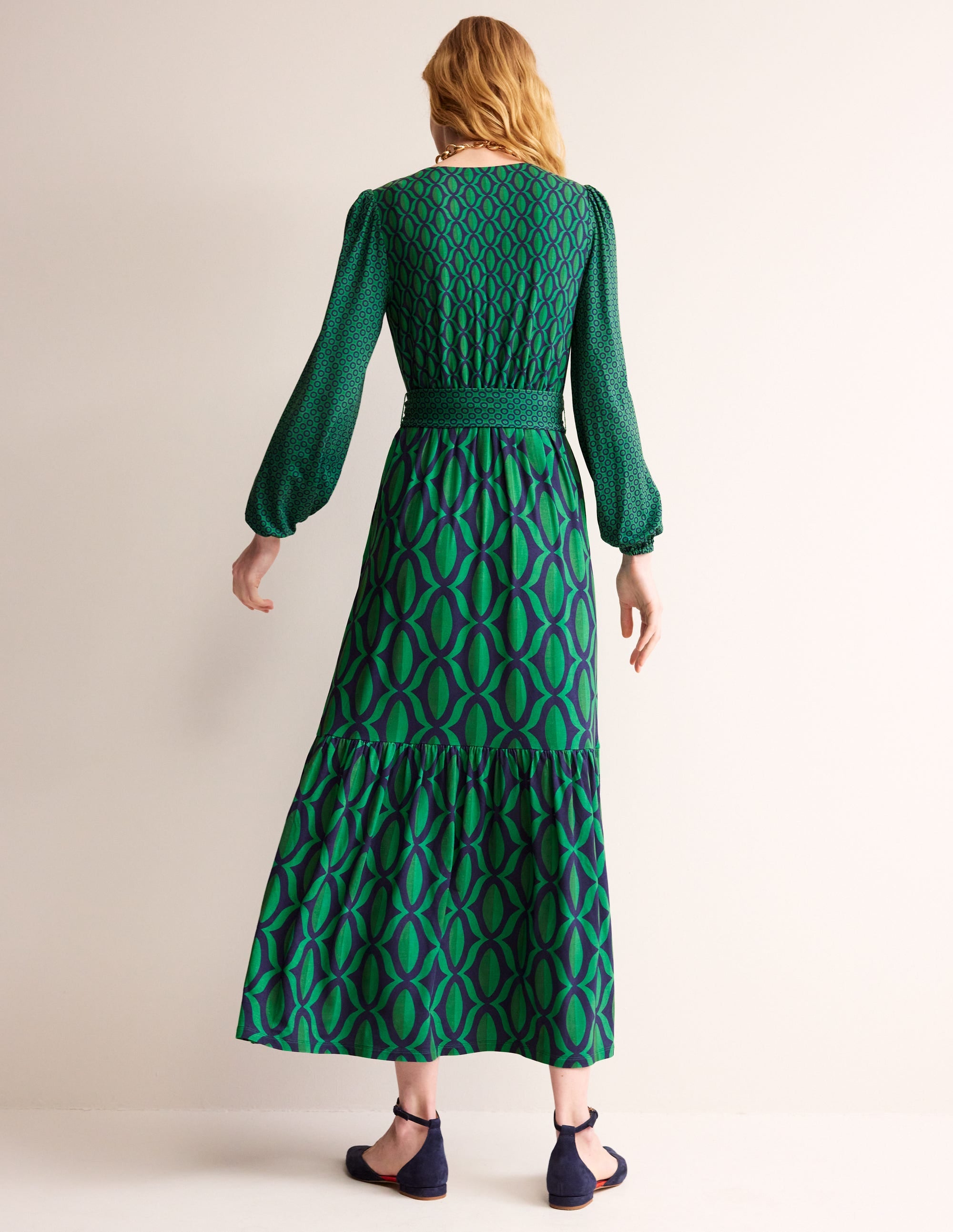 Jersey Maxi Wrap Dress-Veridian Green, Geo Valley - Image 3