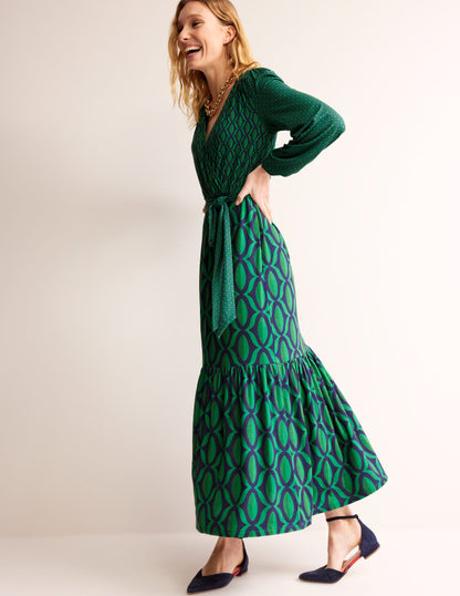 Jersey Maxi Wrap Dress-Veridian Green, Geo Valley-4