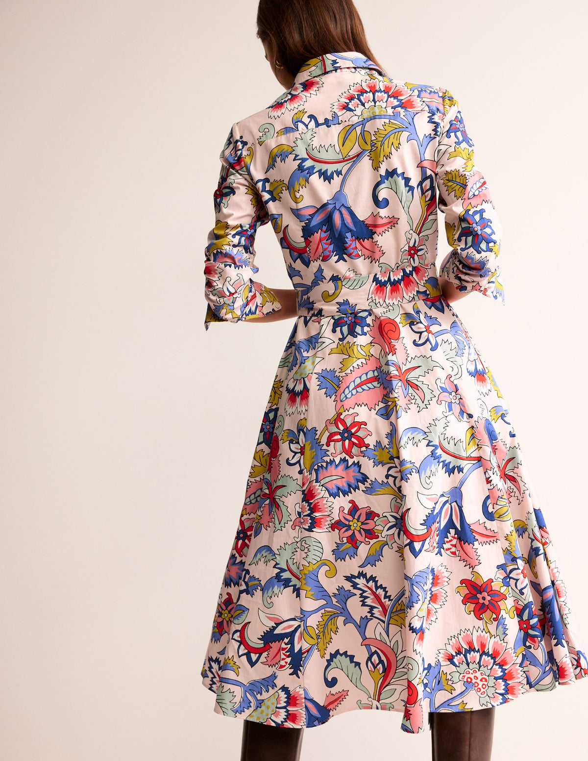 Amy Cotton Midi Shirt Dress-Marshmallow, Botanical Bunch - Image 3