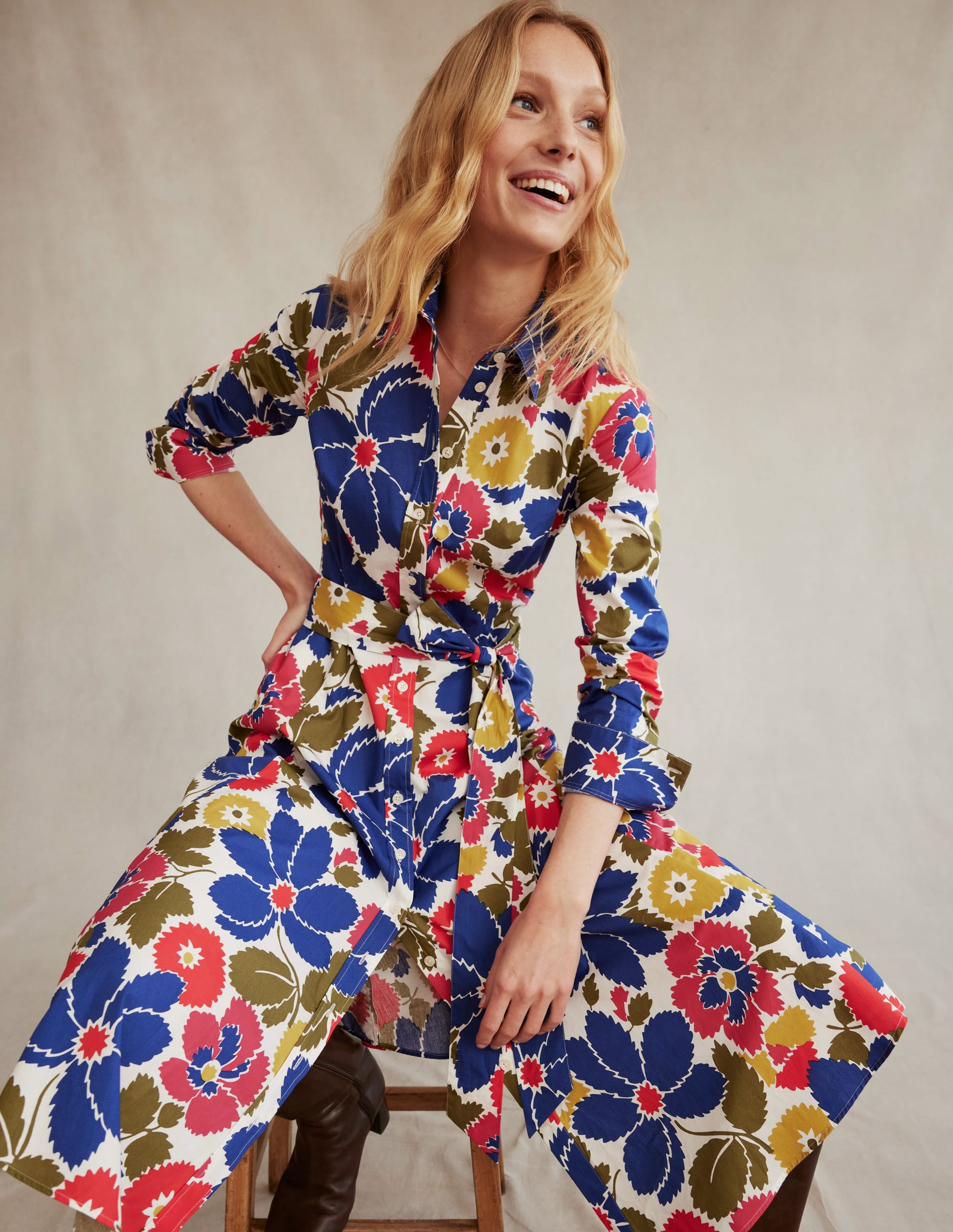 Amy Cotton Midi Shirt Dress-Multi, Bloomsbury Pop - Image 5