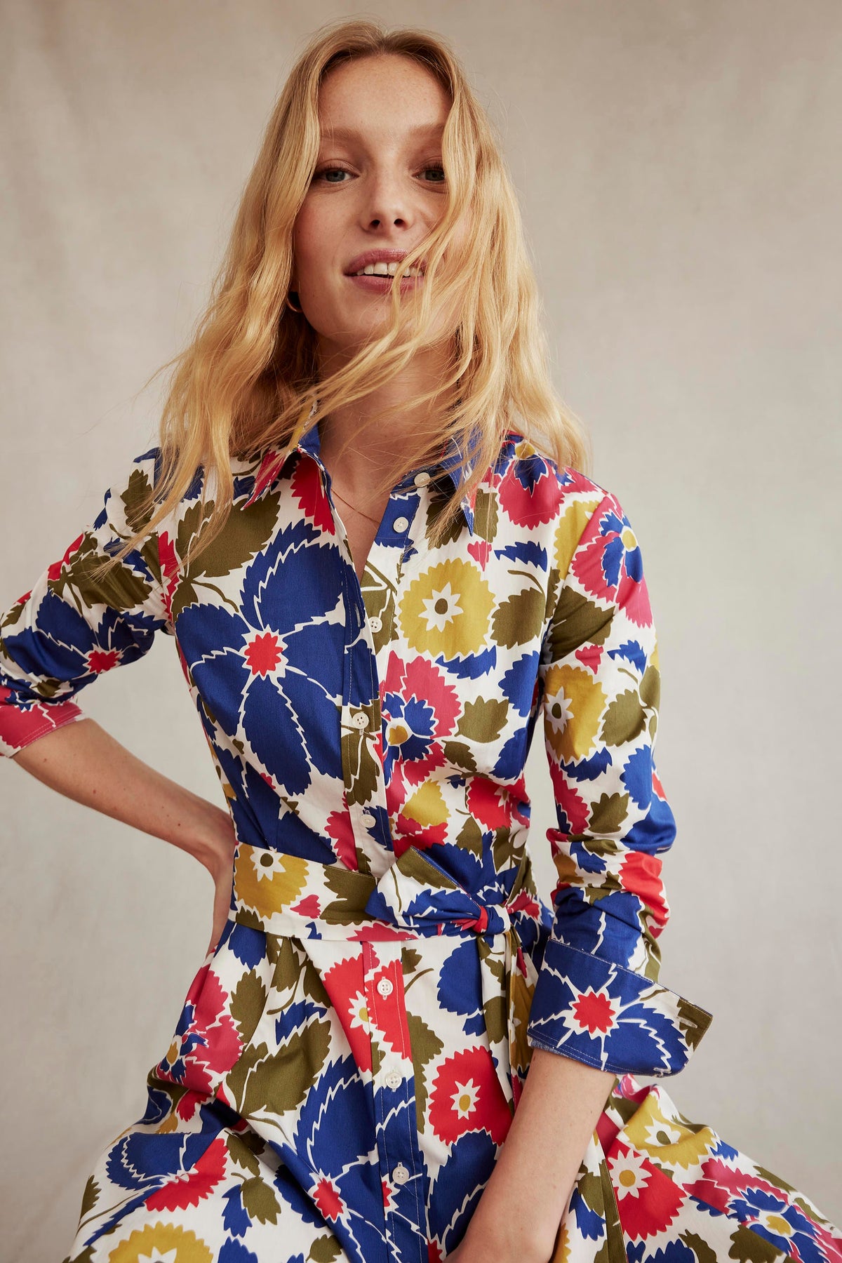 Amy Cotton Midi Shirt Dress-Multi, Bloomsbury Pop - Image 6
