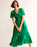 Eve Linen Midi Dress-Green Tambourine