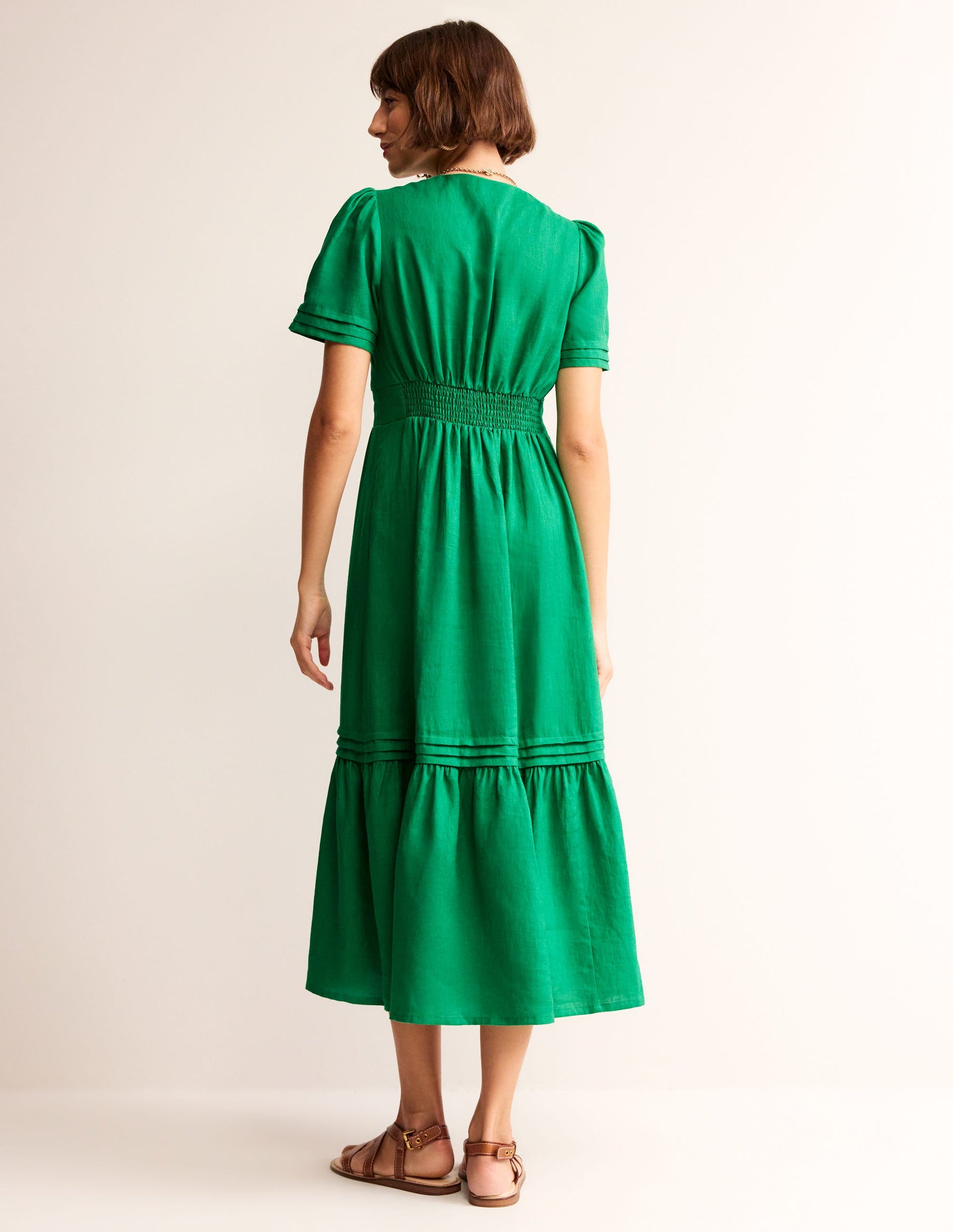 Eve Linen Midi Dress-Green Tambourine-3