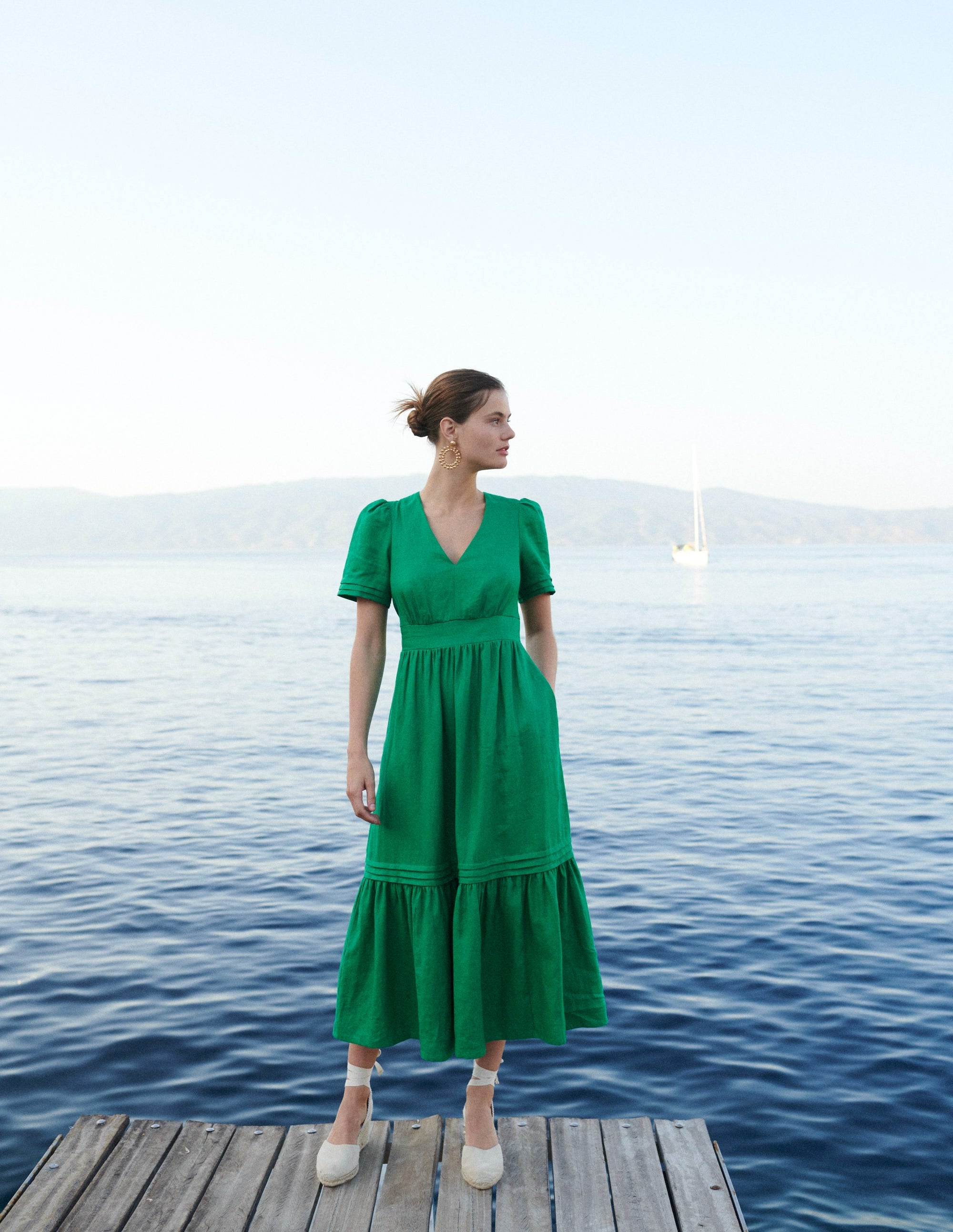 Eve Linen Midi Dress-Green Tambourine - Image 5