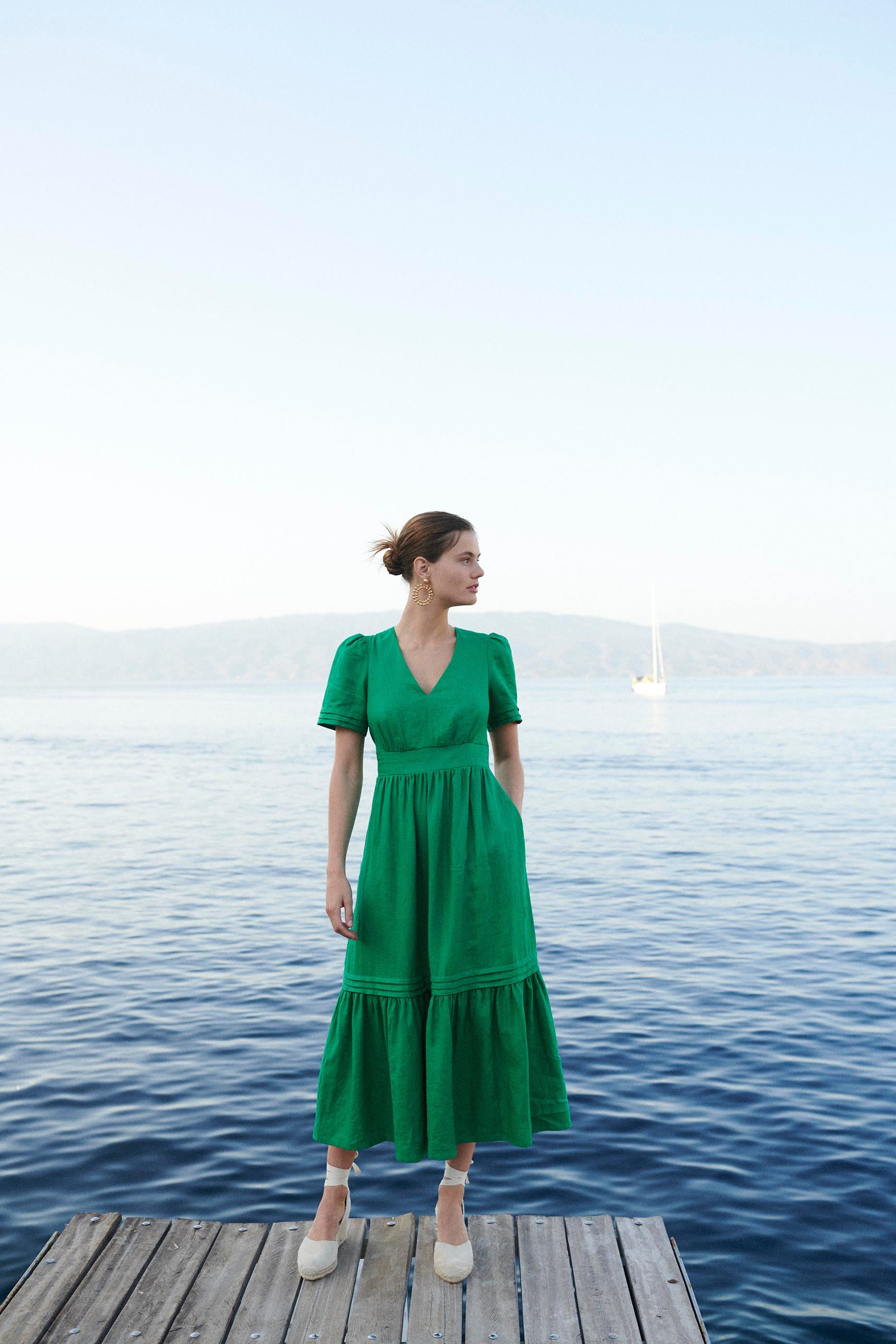Eve Linen Midi Dress-Green Tambourine-6