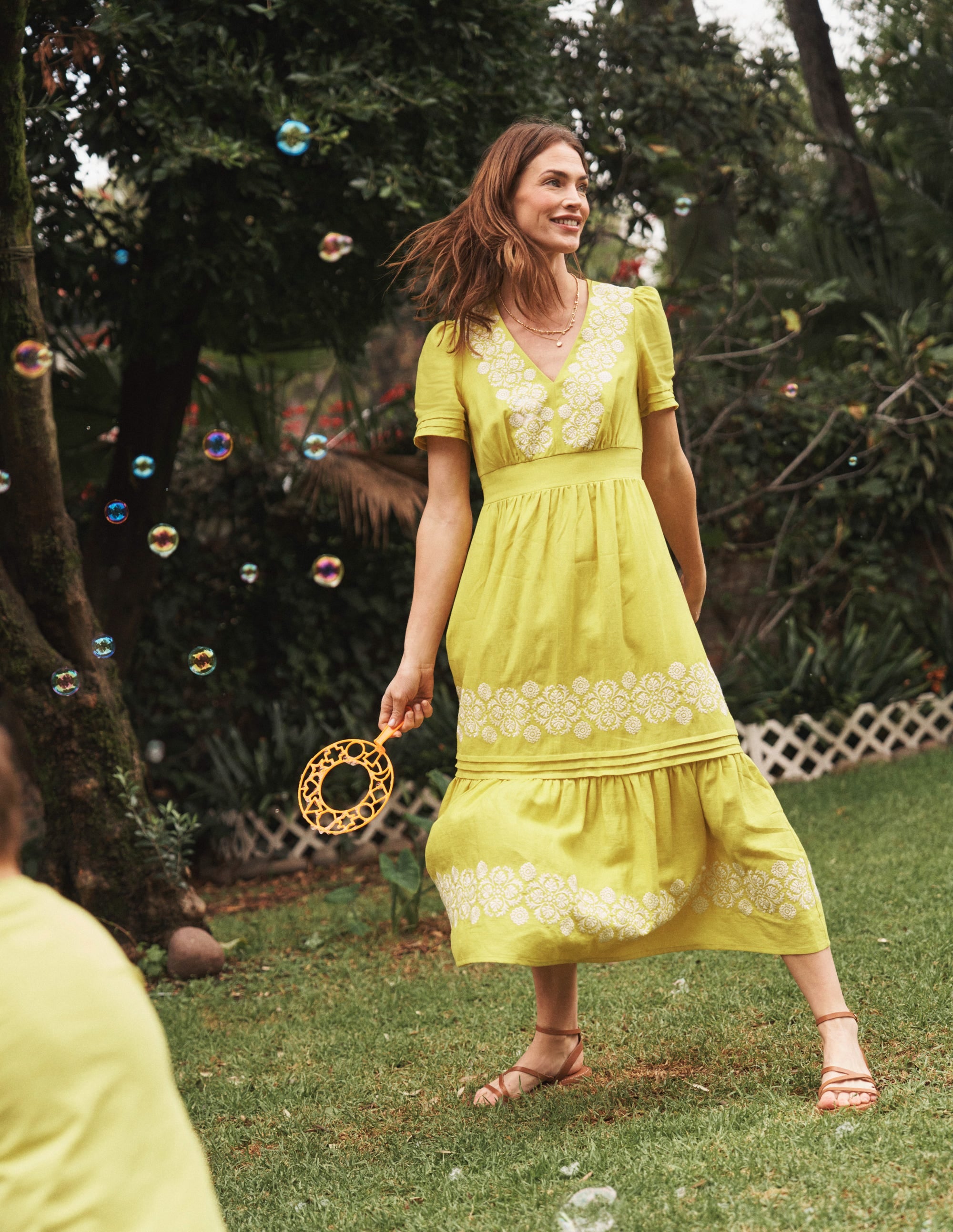 Eve Linen Midi Dress-Passion Fruit Embroidered - Image 7
