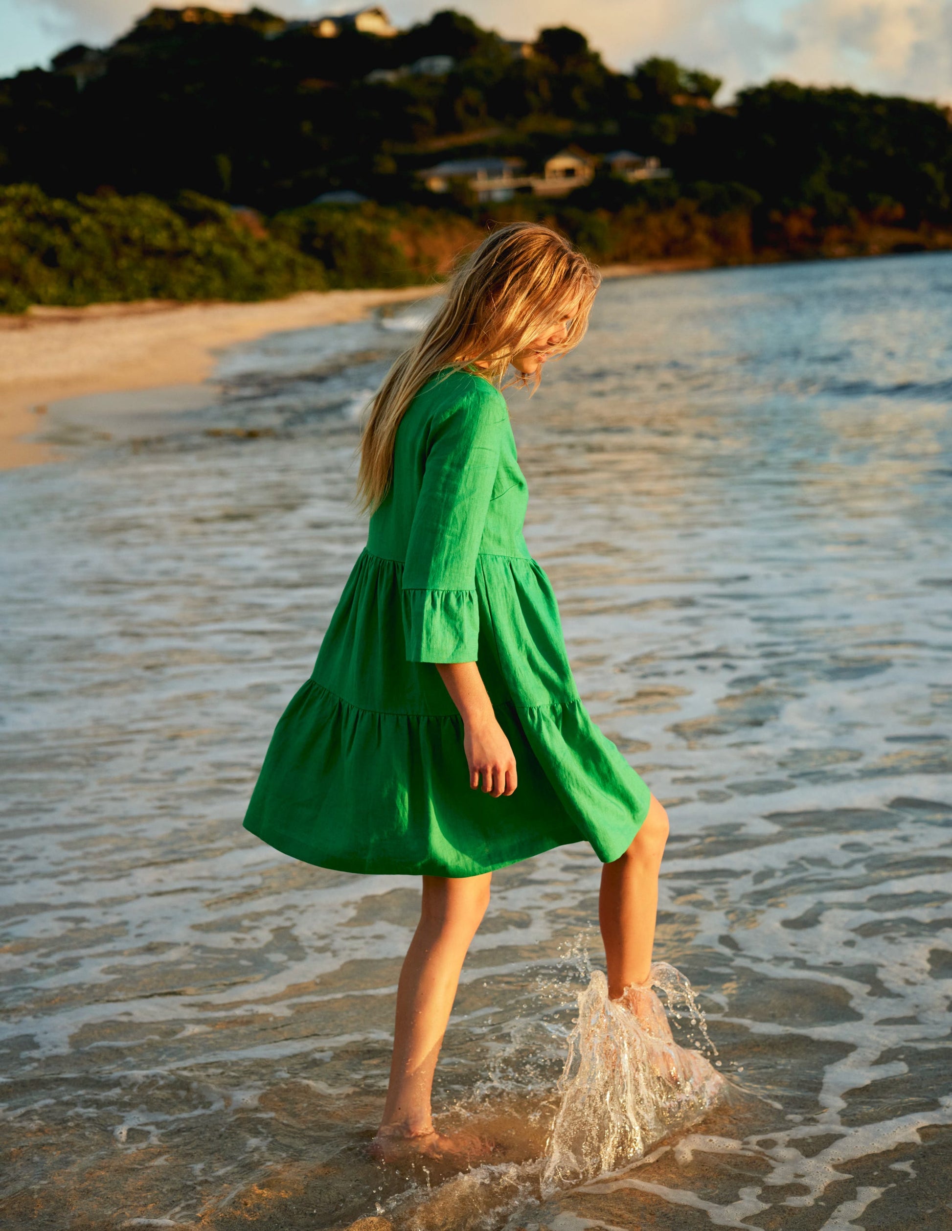 Sophia Linen Short Dress-Bright Green-5