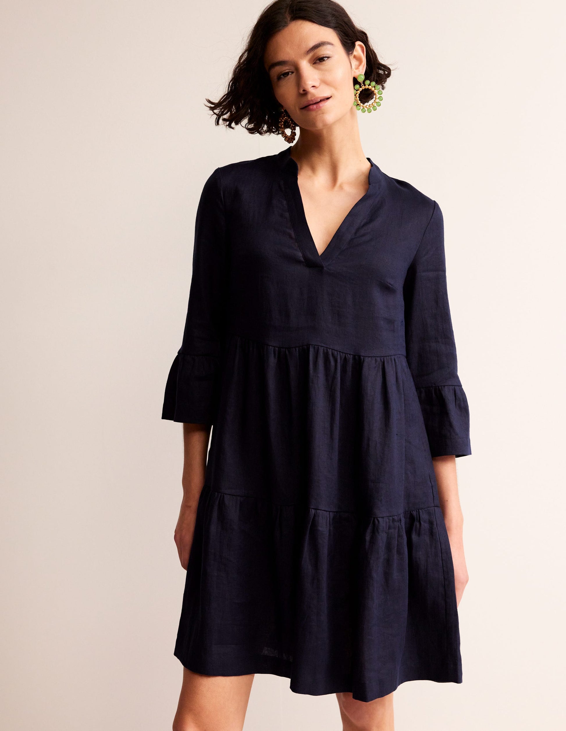 Sophia Linen Short Dress-Navy-1