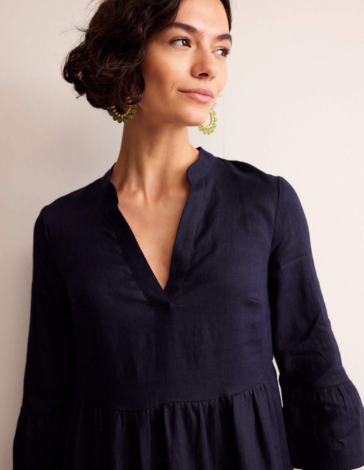 Sophia Linen Short Dress-Navy-2