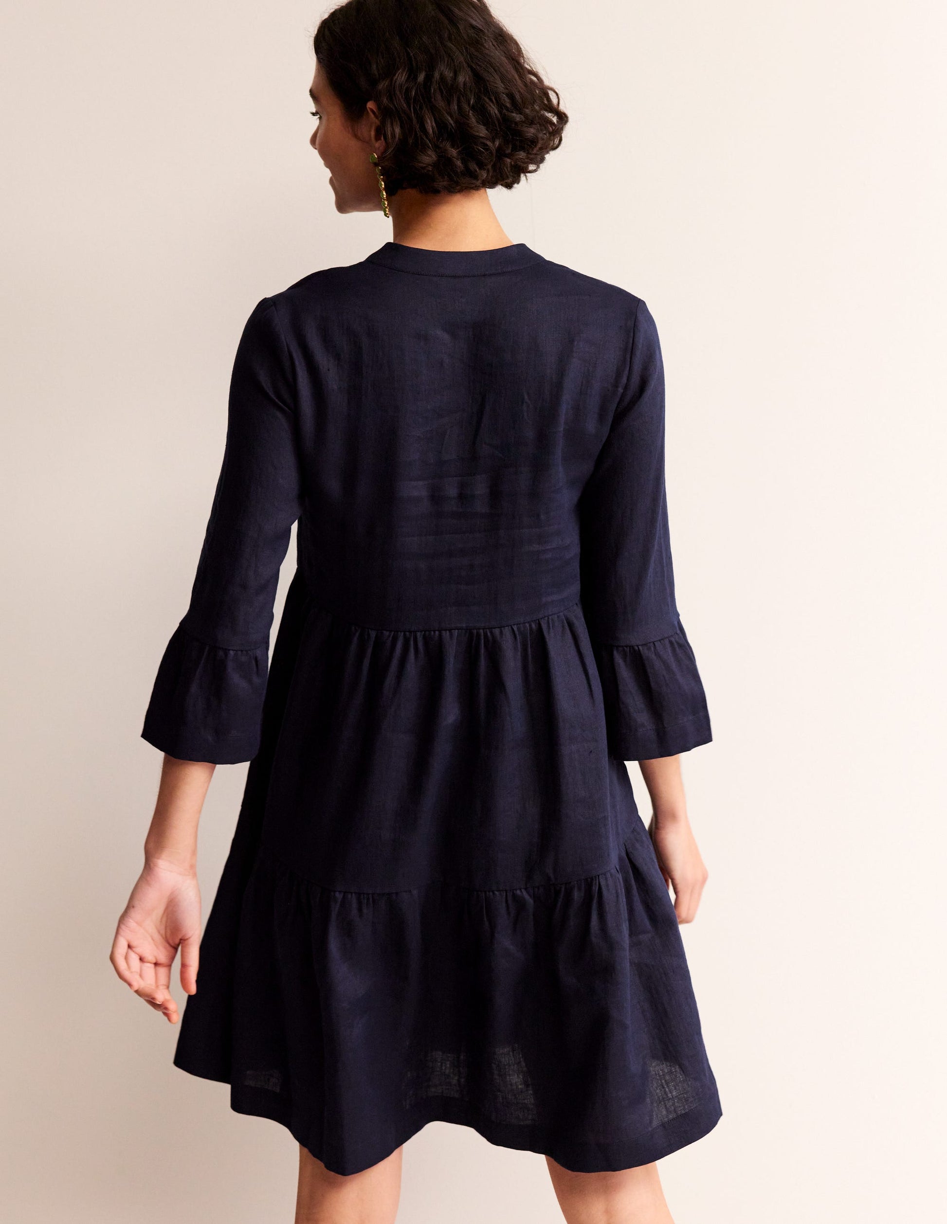 Sophia Linen Short Dress-Navy-3