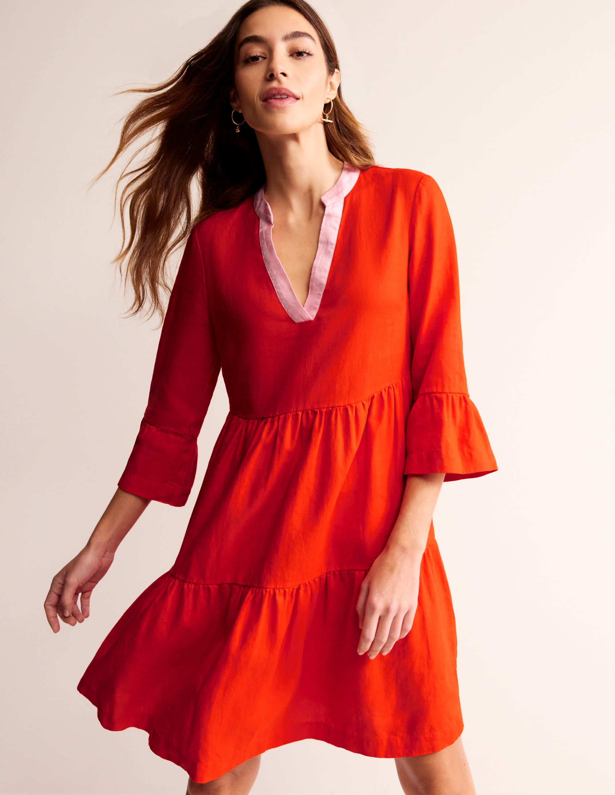 Sophia Linen Short Dress-Fiesta Orange - Image 1