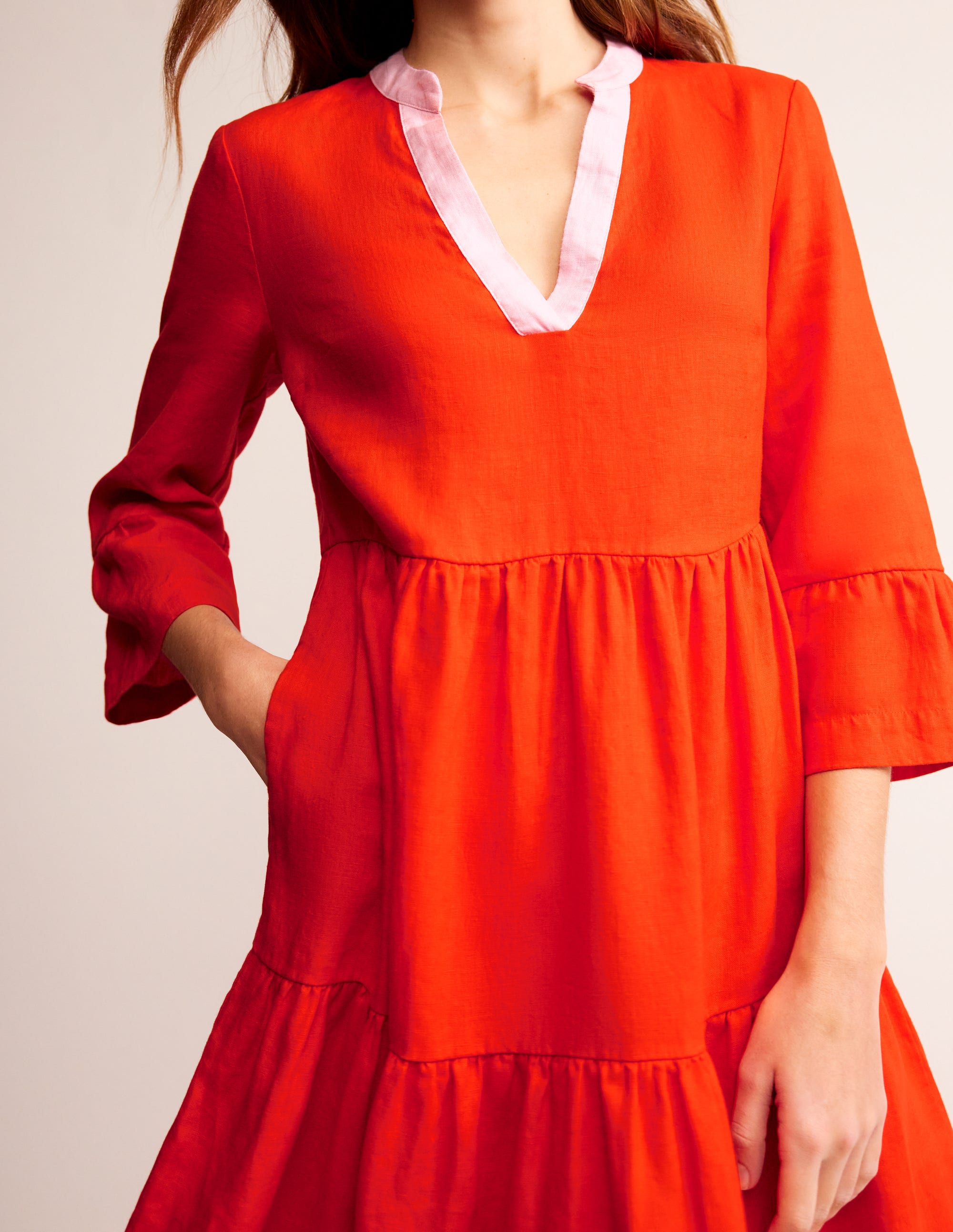 Sophia Linen Short Dress-Fiesta Orange - Image 2