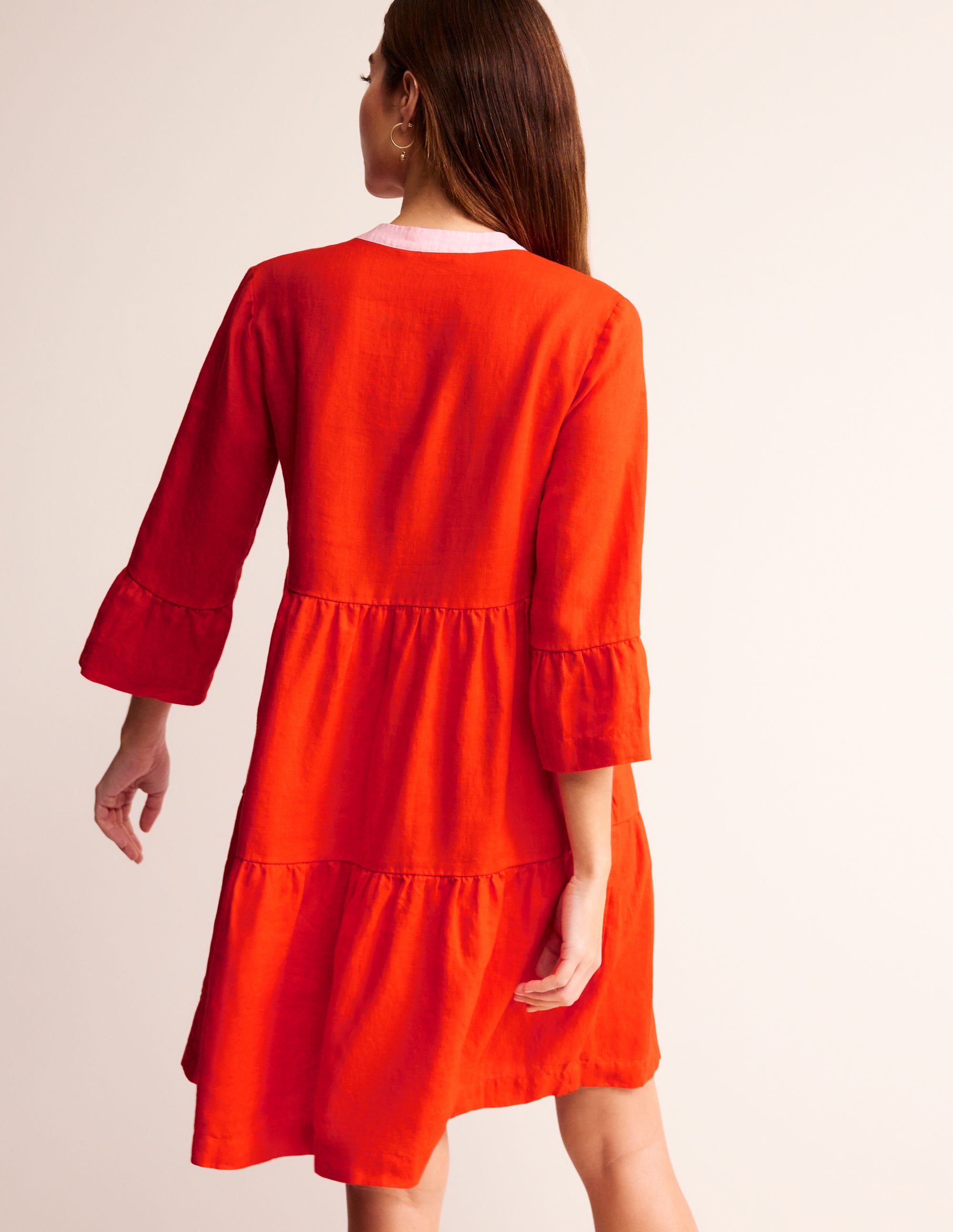 Sophia Linen Short Dress-Fiesta Orange - Image 3
