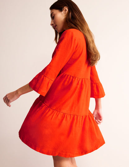 Sophia Linen Short Dress-Fiesta Orange-4