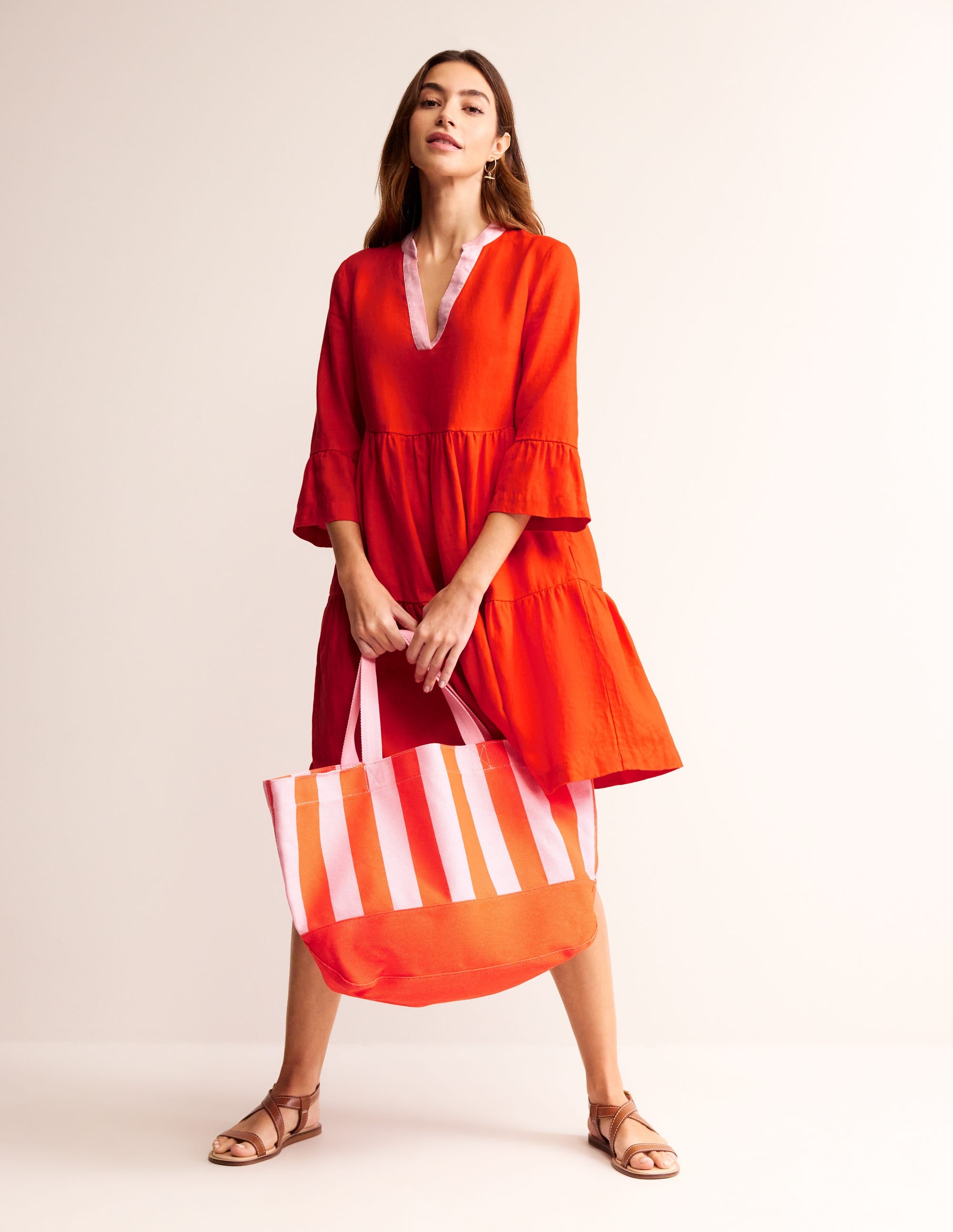 Sophia Linen Short Dress-Fiesta Orange - Image 5