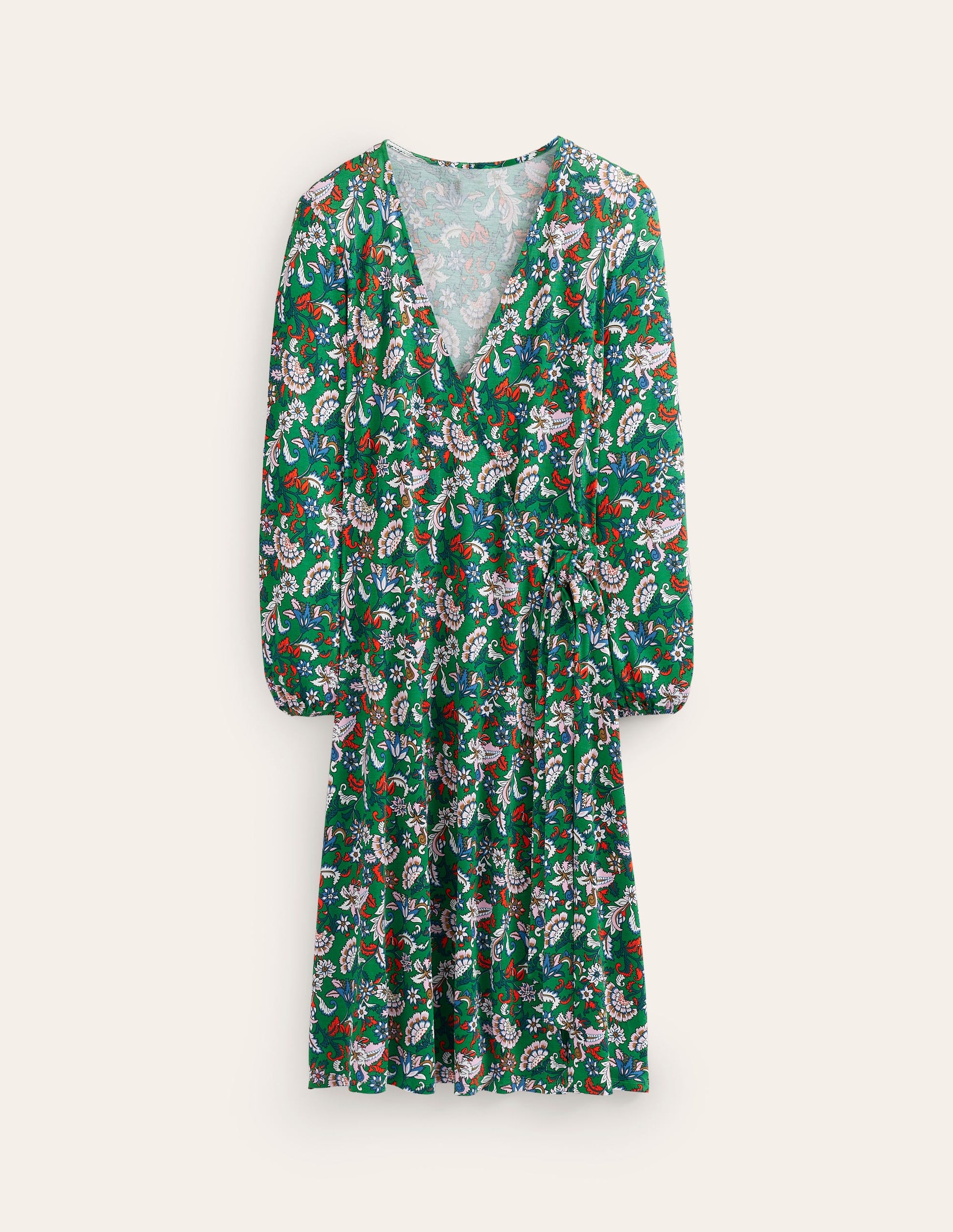 Joanna Jersey Midi Wrap Dress-Green, Botanical Bunch-5