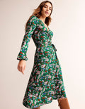 Joanna Jersey Midi Wrap Dress-Green, Botanical Bunch