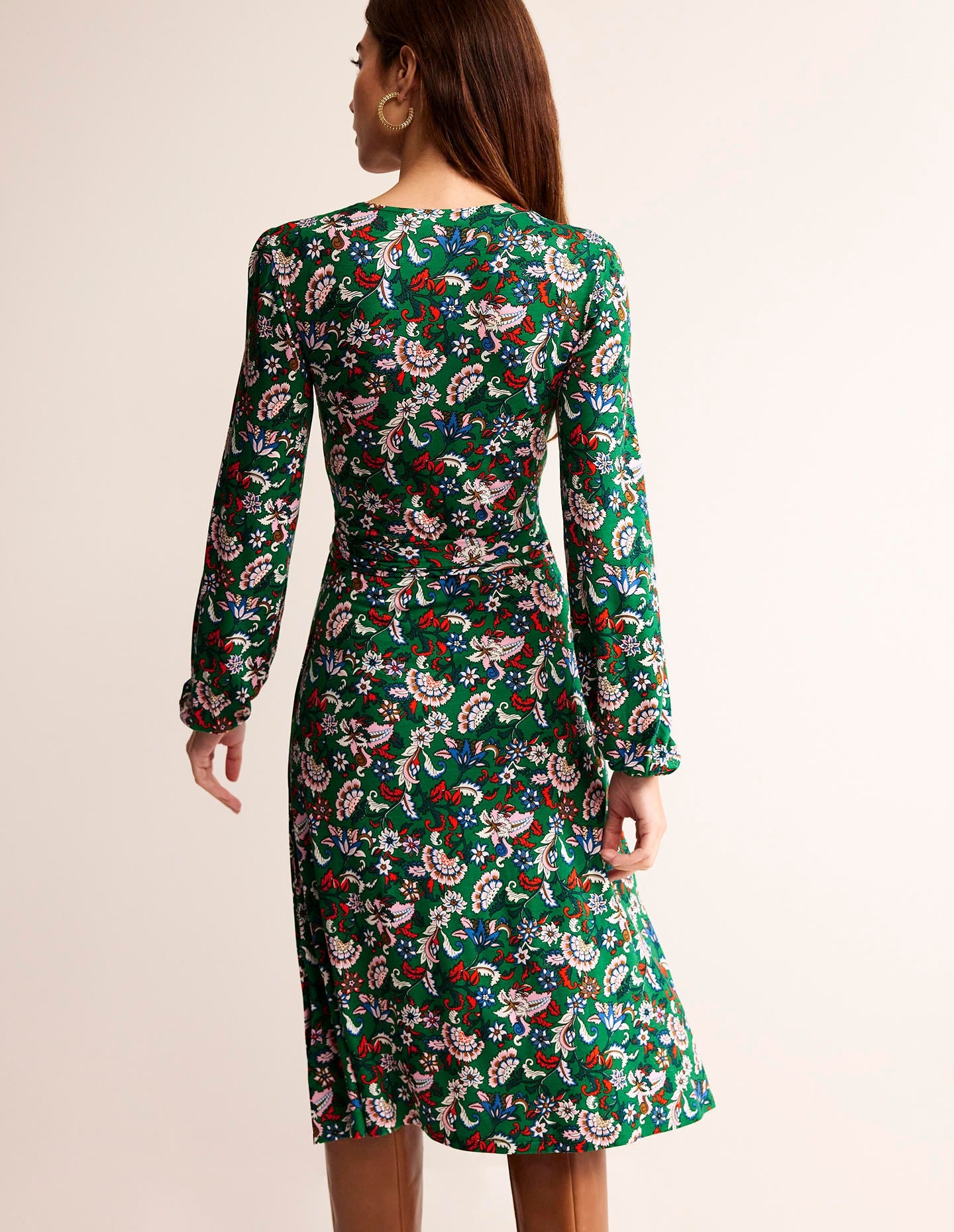 Joanna Jersey Midi Wrap Dress-Green, Botanical Bunch - Image 3