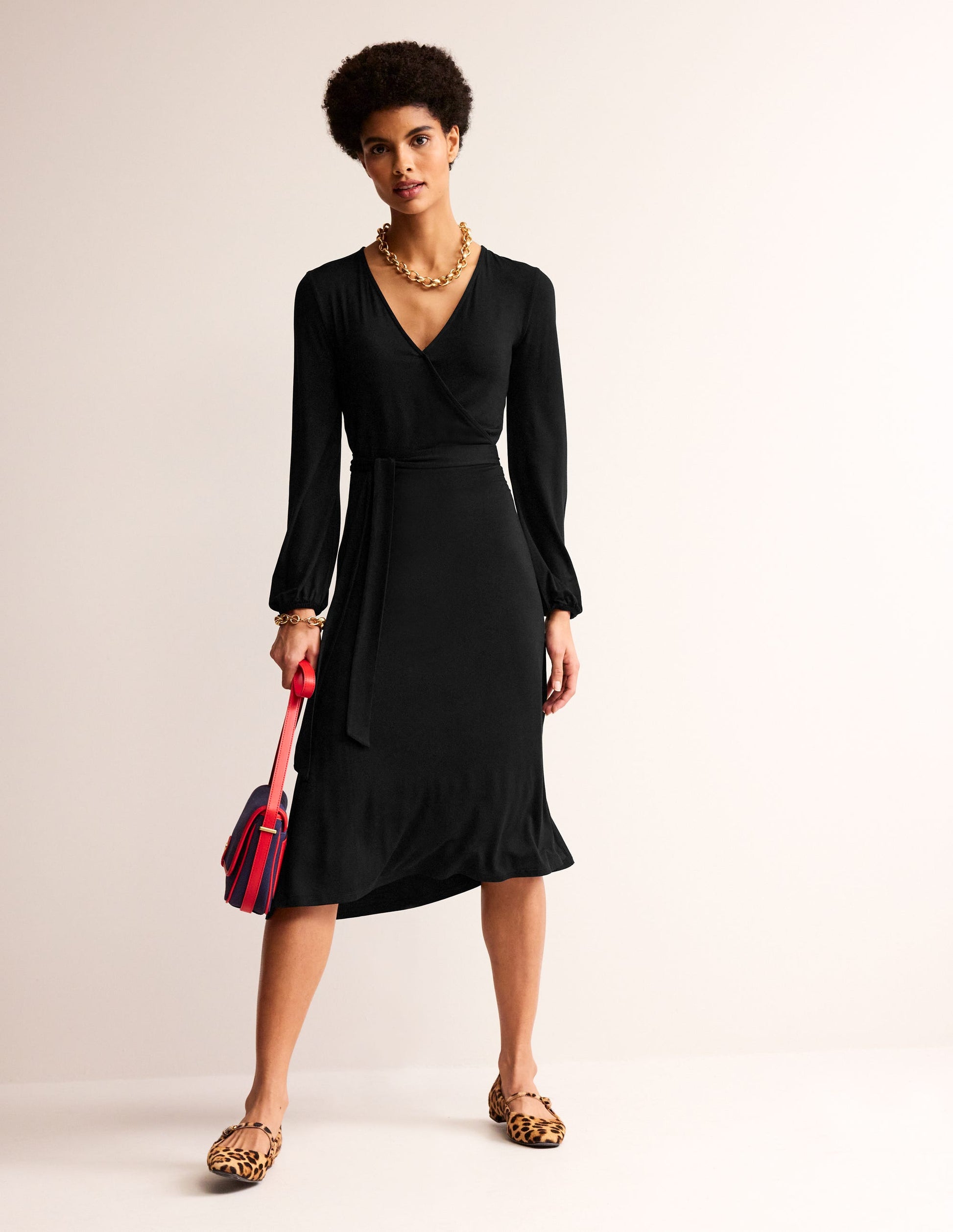 Joanna Jersey Midi Wrap Dress-Black-1